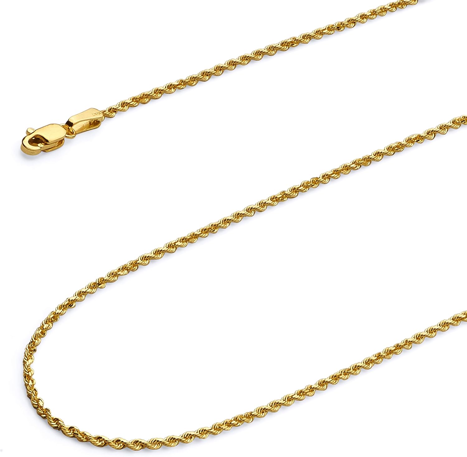 The World Jewelry Center 14k REAL Yellow/Tri Color Gold Solid 8mm, 7mm, 6.5mm, 5.5mm, 4.5mm, 4mm, 3mm, 2.5mm, 2mm, 1.5mm, 1mm Diamond Cut Rope Chain Necklace with Lobster Claw Clasp - Image 8