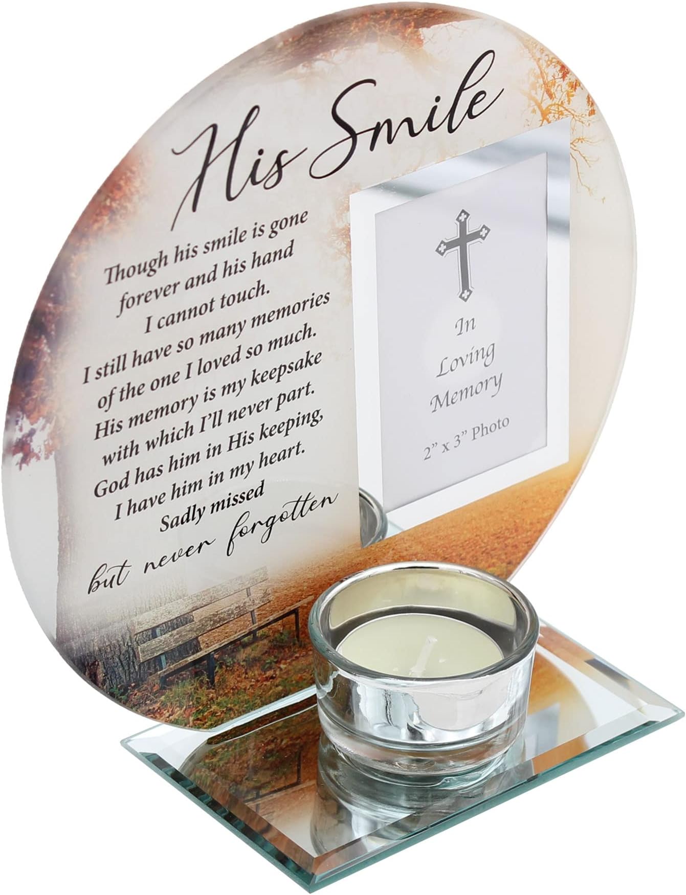 His Smile Inspirational Poem, Candle and Photo Holder Glass Memorial