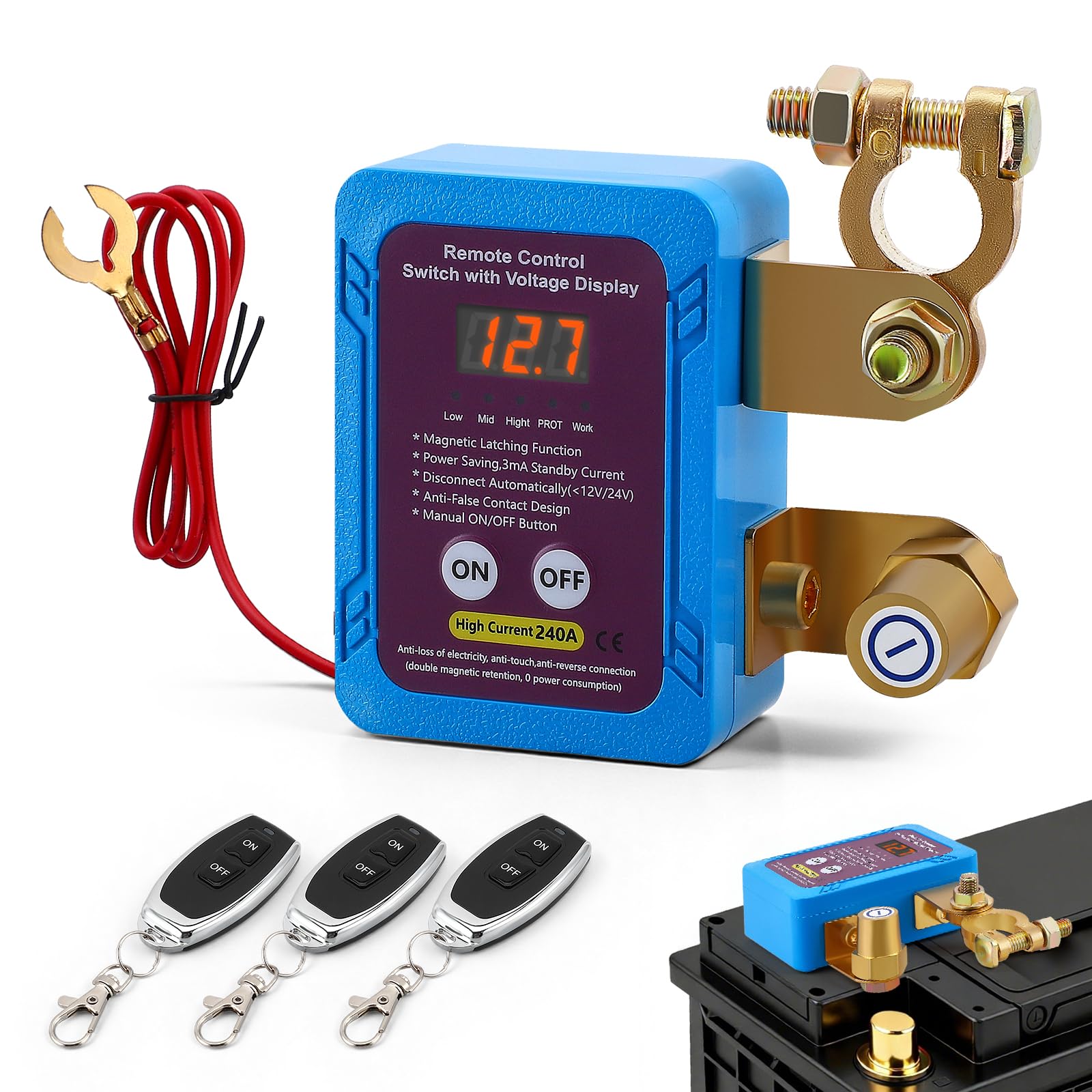 Stacca batteria 12V 240A per Auto, Staccabatteria automatico con Telecomando, Stacca batteria moto automatica, per Auto, ATV, Camion, RV, Barca