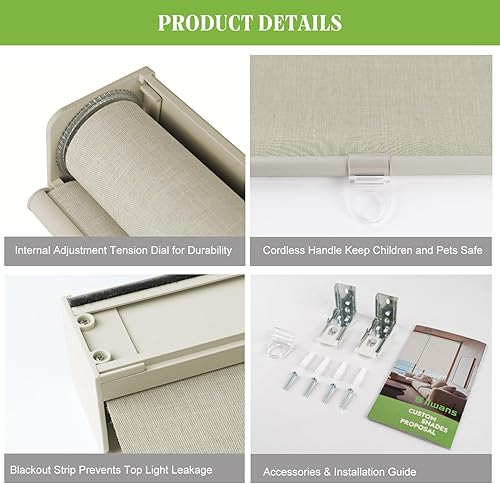 Miniatura 4 de Persianas enrollables opacas para ventanas, sin cordón, con cenefa, persianas de tela con aislamiento térmico, protección UV para el hogar,