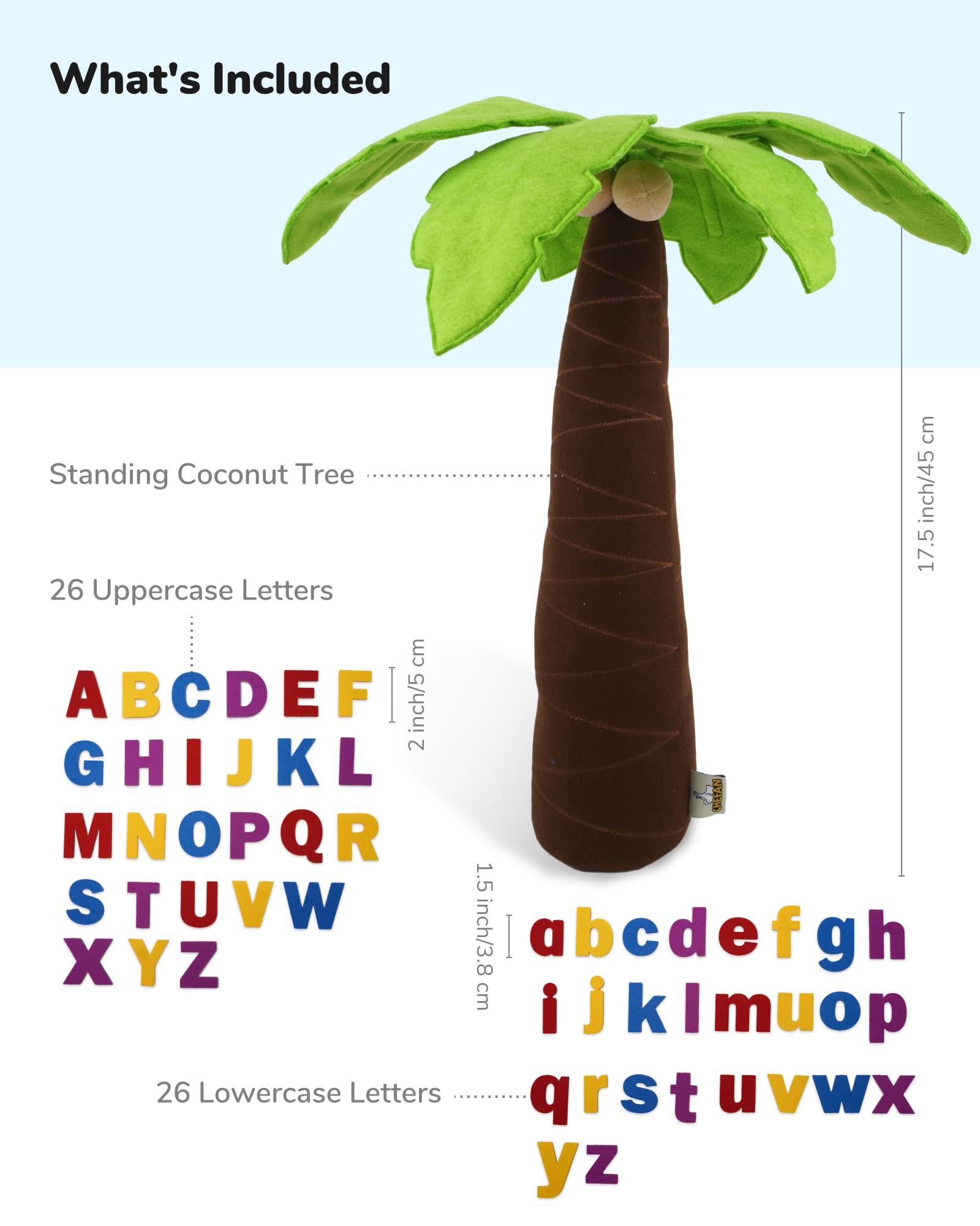 CHEFAN Filz-Buchstabenbaum, freistehender Kokosnussbaum, Alphabet-Spiel-Set, Requisiten aus dem Lieblingsbuch der Kindheit für die Früherziehung, Zuhause, Klassenzimmer