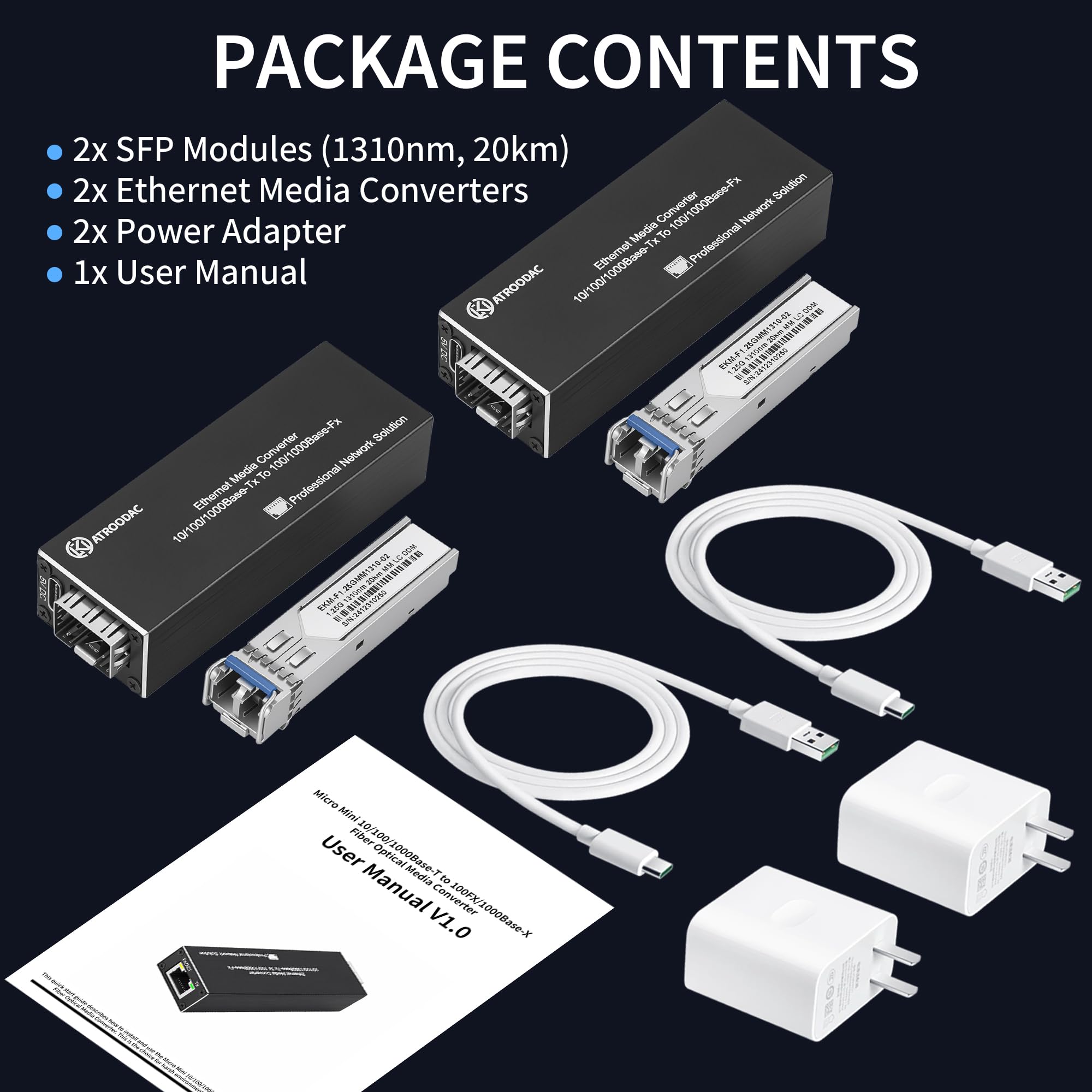 1 paio di convertitori multimediali Gigabit Ethernet in fibra ottica singola, modulo doppio ricetrasmettitore, 1310 nm, 20 km, 1.25G SFP Slot a RJ45, compatibile con 100/1000BASE-SX