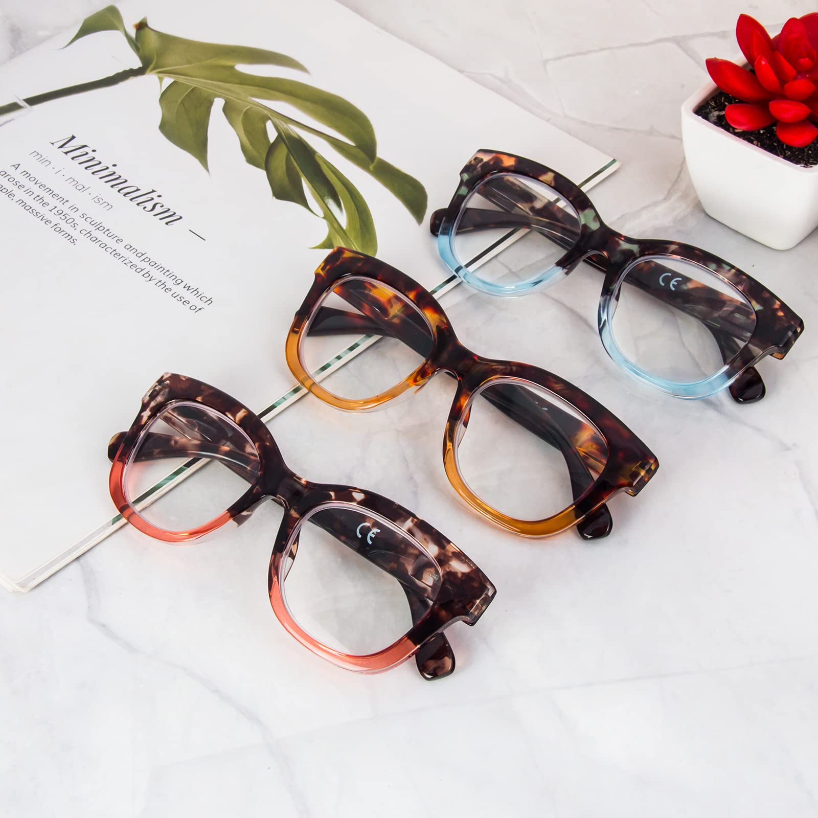 MMOWW Oversized Reading Glasses 3 Pack for Women Blue Light Blocking with Spring Hinge Computer Readers Ladies +2.5 - Image 2