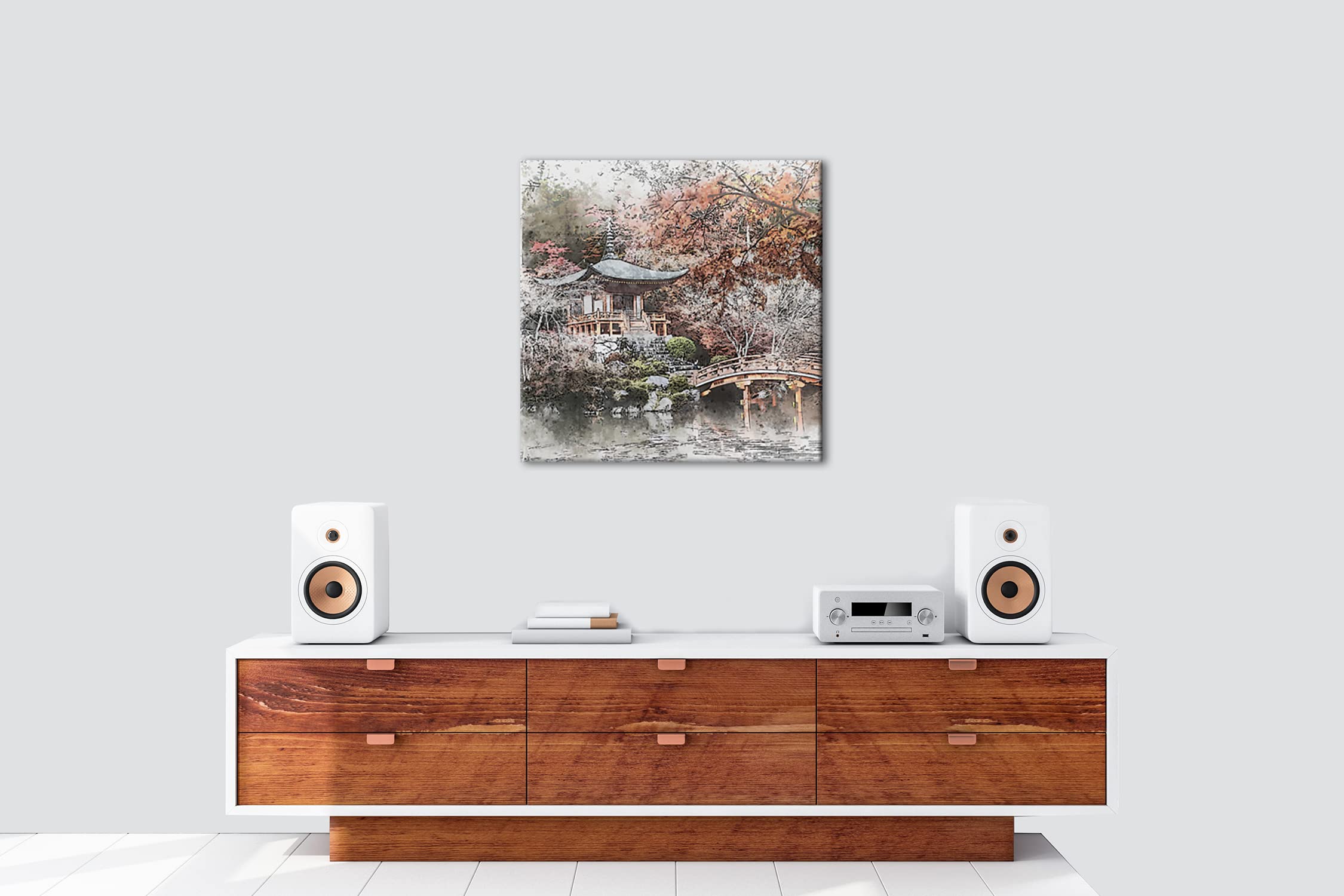 Jardin japonais traditionnel - Format : 60 x 60 cm - Impression numérique de qualité supérieure - Pas d'affiche ou d'affiche.