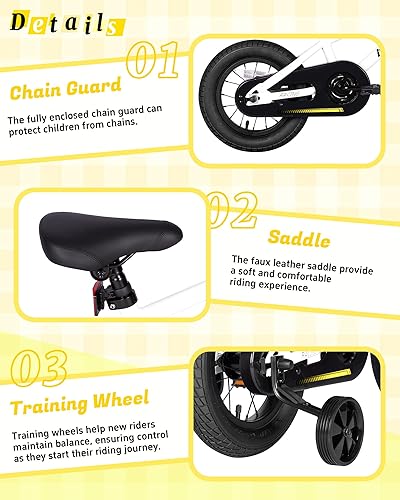 Miniatura 5 de Bicicleta BMX Style para niños de 2 a 8 años de edad, niños y niñas de 12, 14 y 16 pulgadas, bicicleta con ruedas de entrenamiento, freno de