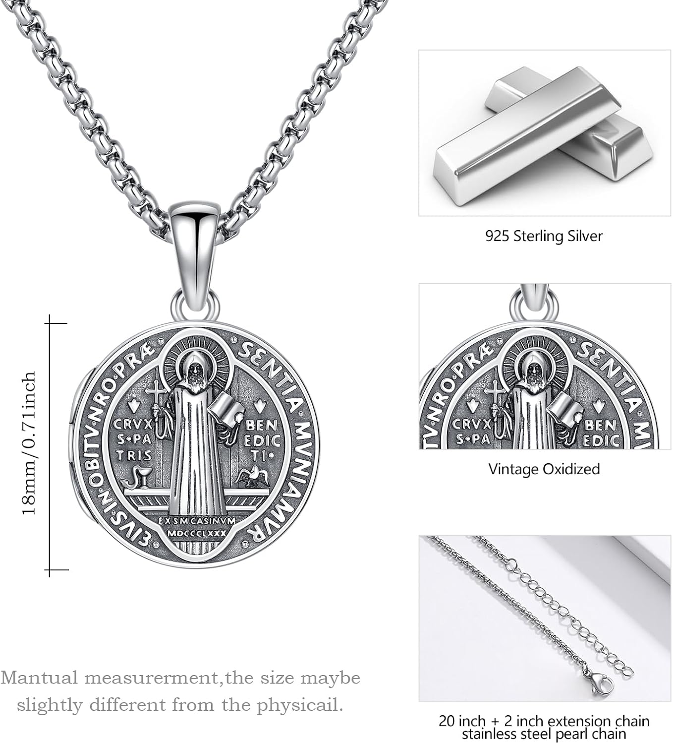 925 Sterling Silver Patron Saint Necklace St Michael/St Benedict Necklace Protection Amulet Pendant Catholic Medallions Jewelry for Men - Image 4