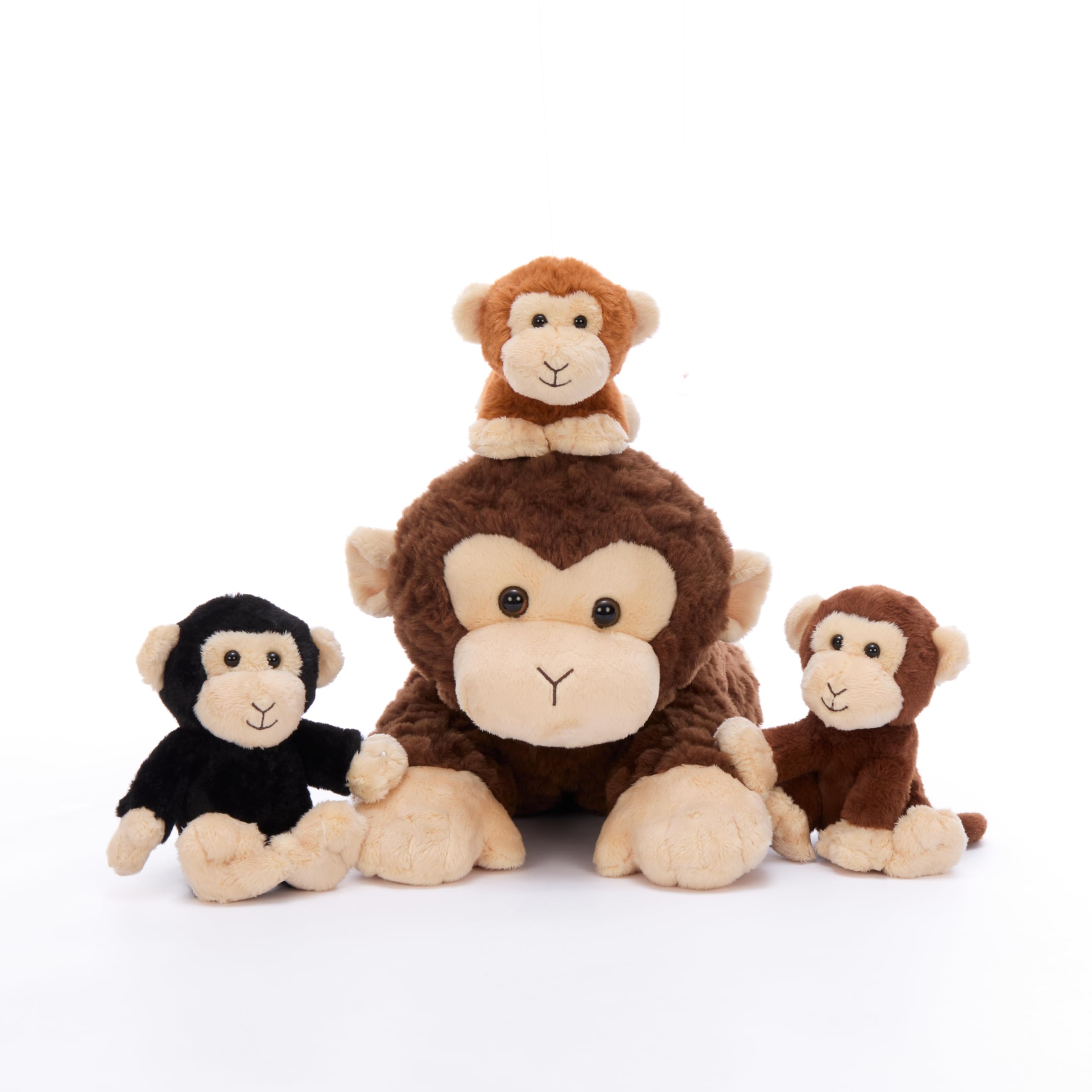 MorisMos Big Monkey Teddy Soft Toy, 45cm Mom with 3 Baby Plushies, Cuddly Monkey Plush Stuffed Animal, Kawaii Presents for Kids Children Birthday Christmas Decorations โ image 1