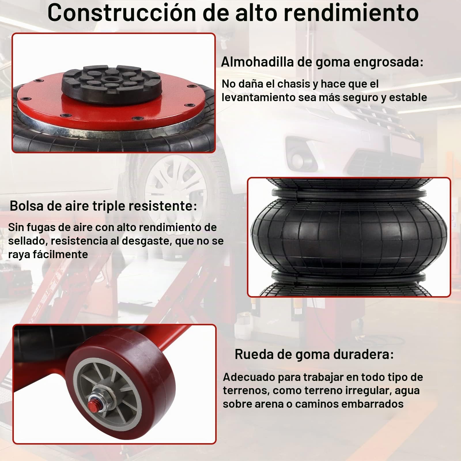 UISEBRT Gato Neumático 3T, Inflable Con Cojín de Aire y Mango Ajustable Para Coche, 6600 Libras