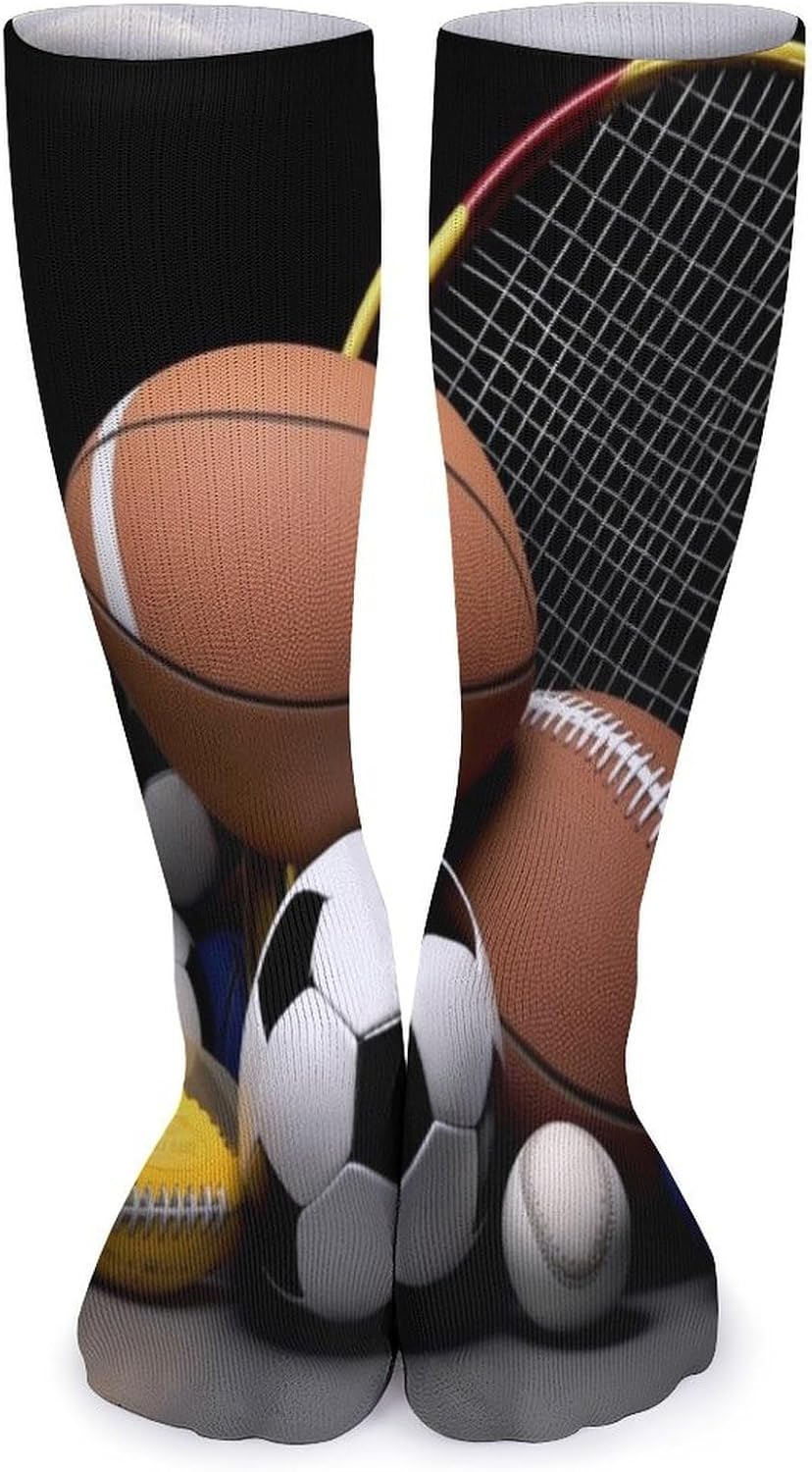 5 Pairs Knee High Socks Sports Themed Long Tube Boot Seamless Toe