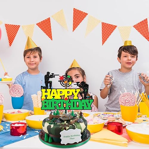 Miniatura 6 de Decoración de pastel de cumpleaños para fiestas, paintball, purpurina colorida, juego de disparos, suministros para cabina de fotos para niñas o