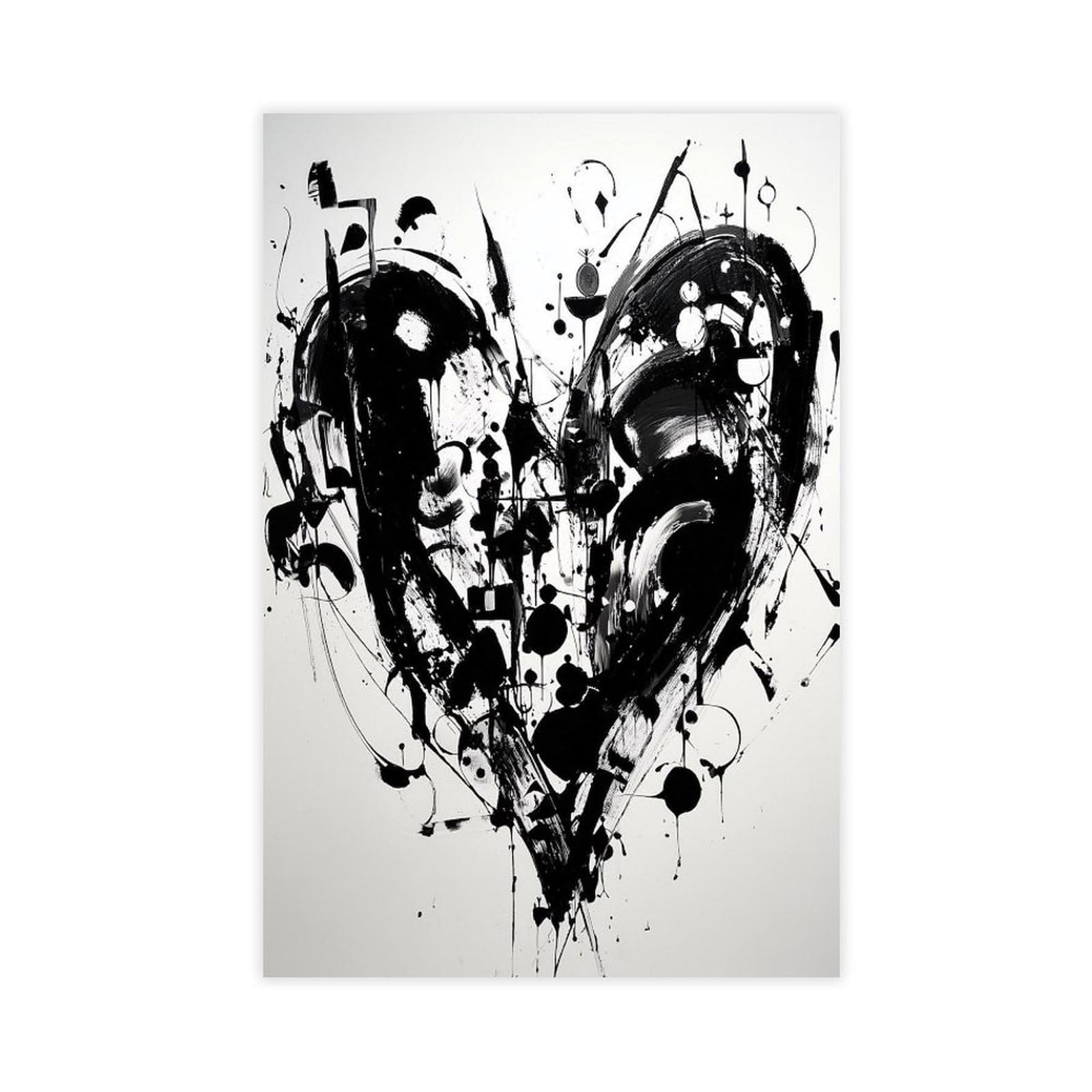 Ywtjax Unframe-Style Abstract Black Ink Heart Poster Canvas Poster For Office Decor Gift