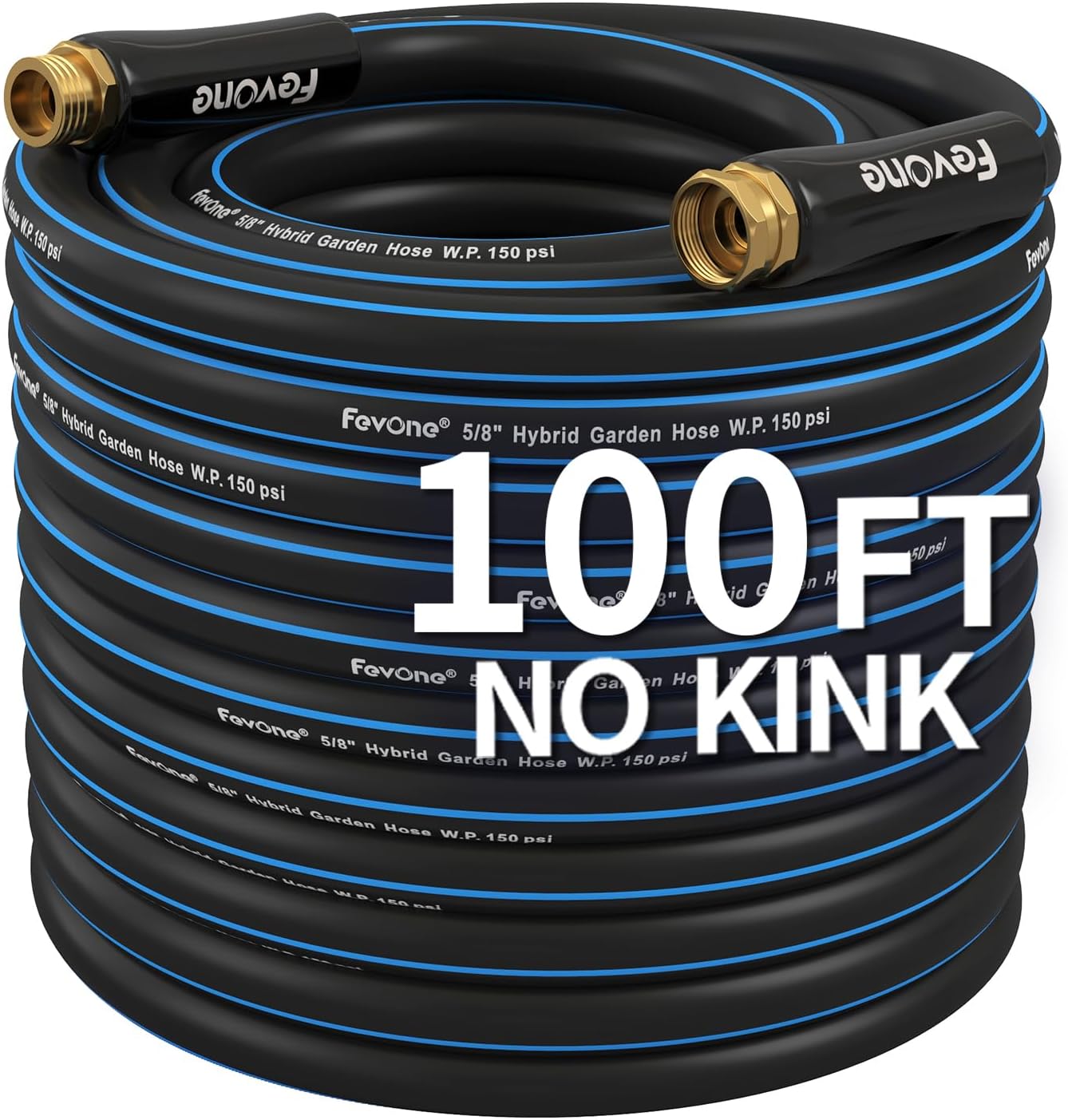 Fevone 100 ft Kink Free Garden Hose, All Weather Flexible, Heavy-Duty & Durable, Solid Brass Fittings, Leak-Free Connection - Thumbnail 3