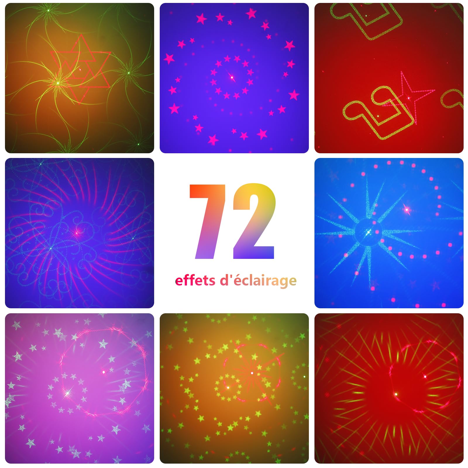 Tomshine 3-en-1 Mini Lumière de Fête, 72 Motifs, Lumière Disco RGB avec Télécommande et Contrôle Sonore, Stroboscope RGB, Boîtier en Aluminium Noir, Adapté pour Fêtes, Anniversaires, Scènes
