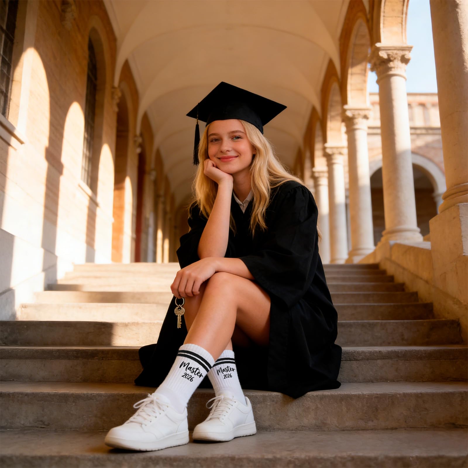 Master Abschluss Geschenk Set 2026 – Master Geschenk Socken Mit Strickmotiv Eu 36-44 , Edelstahl Schlüsselanhänger & Geschenktaschen – Graduation Gift Für Damen Herren, Geschenke Zum Masterabschluss