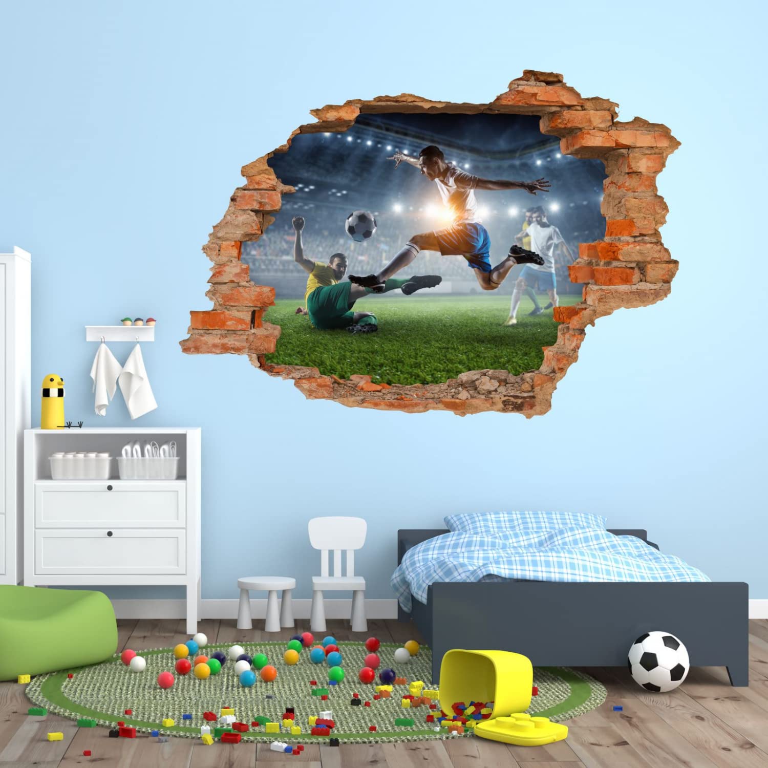 nikima Schönes für Kinder 223 - Adesivo da parete, motivo calcio, foro nella parete, dimensioni: 1500 x 1000 mm, in 6 misure, per cameretta dei bambini, decorazione da parete