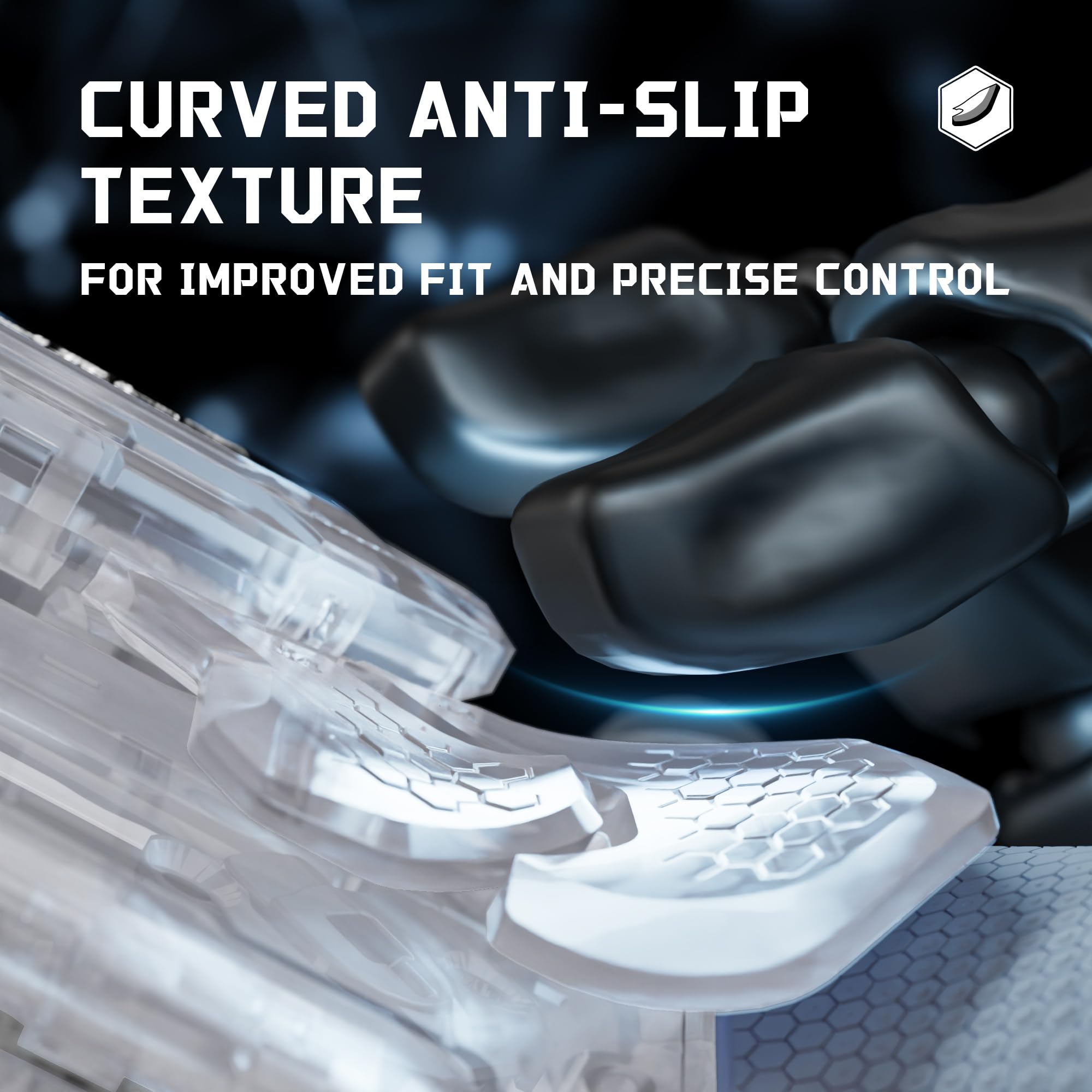 eXtremeRate Beyond Kit de Carcasa con Paletas Traseras para ps5 Edge Mando, Pantalla OLED, Empuñaduras Ergonómicas Antideslizantes, 4 Botones Traseros Reprogramables（Transparente & Gris）