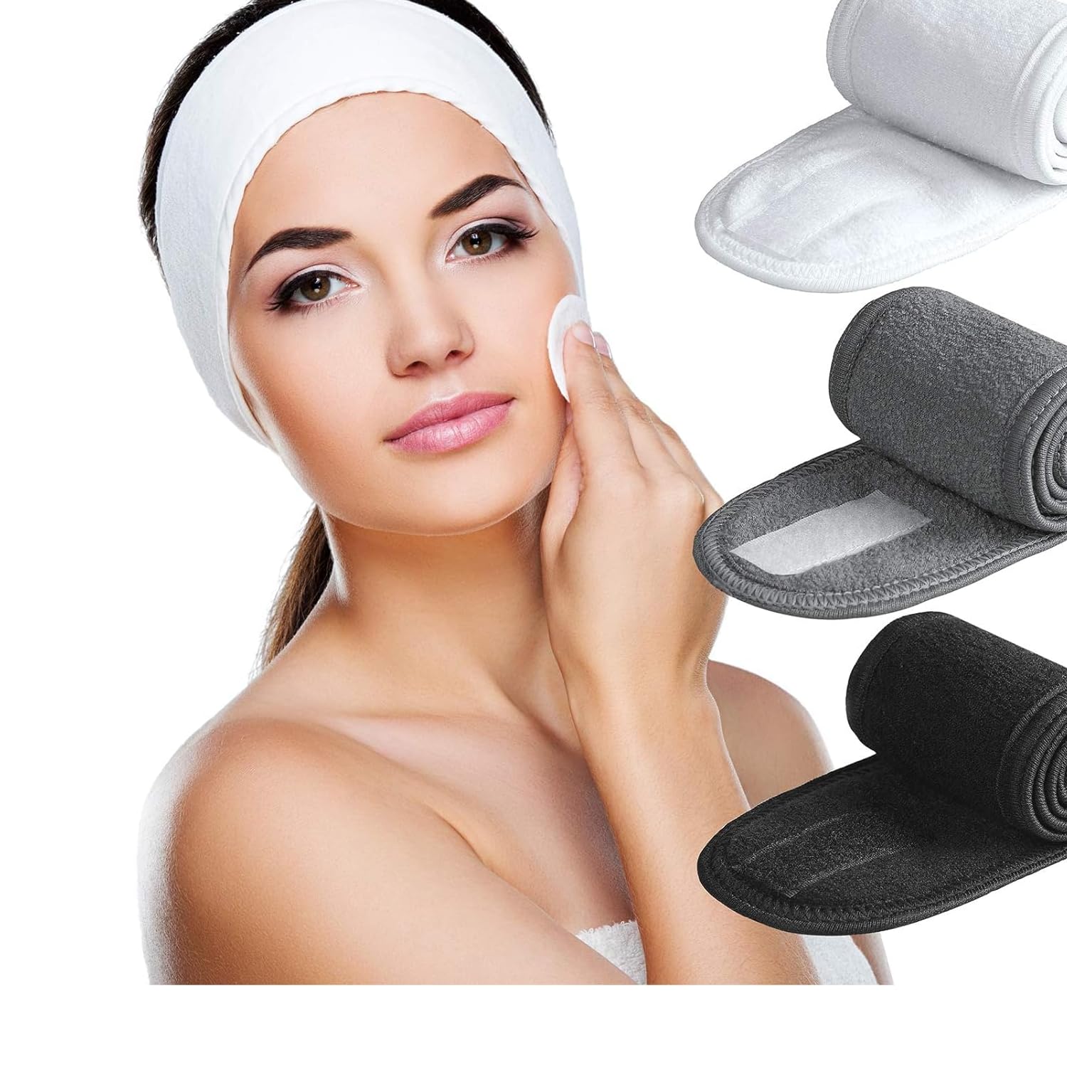 Facial Spa Headband 3 Counts Adjustable Makeup Hair Band with Magic Tape,Head Wrap for Face Care, Makeup and Sports