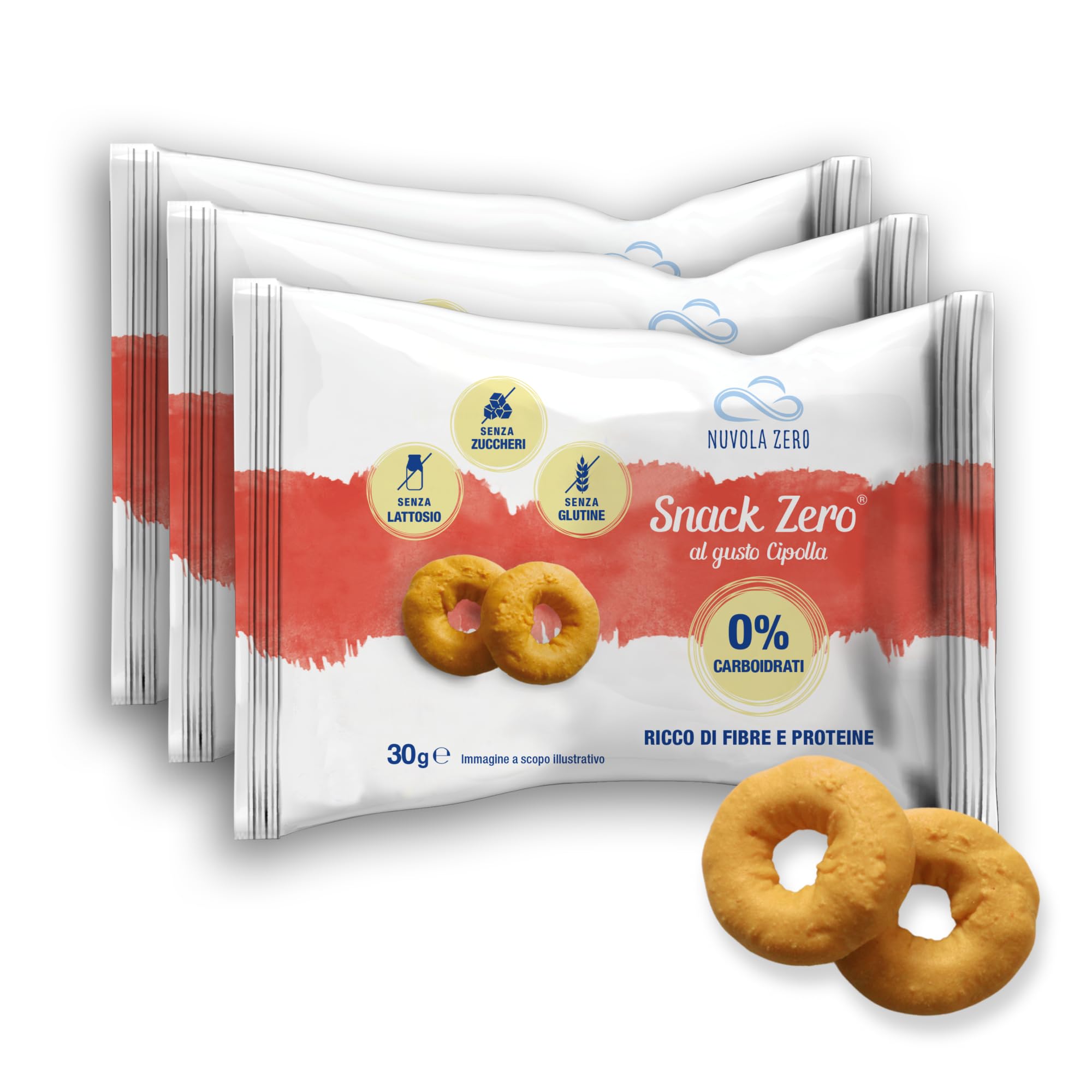 Nuvola Zero - Snack Zero al gusto cipolla, Snack Proteici Senza Zucchero, Zero Carboidrati, Senza Lattosio, Senza Glutine, Confezione da 3pz. Made in Italy.