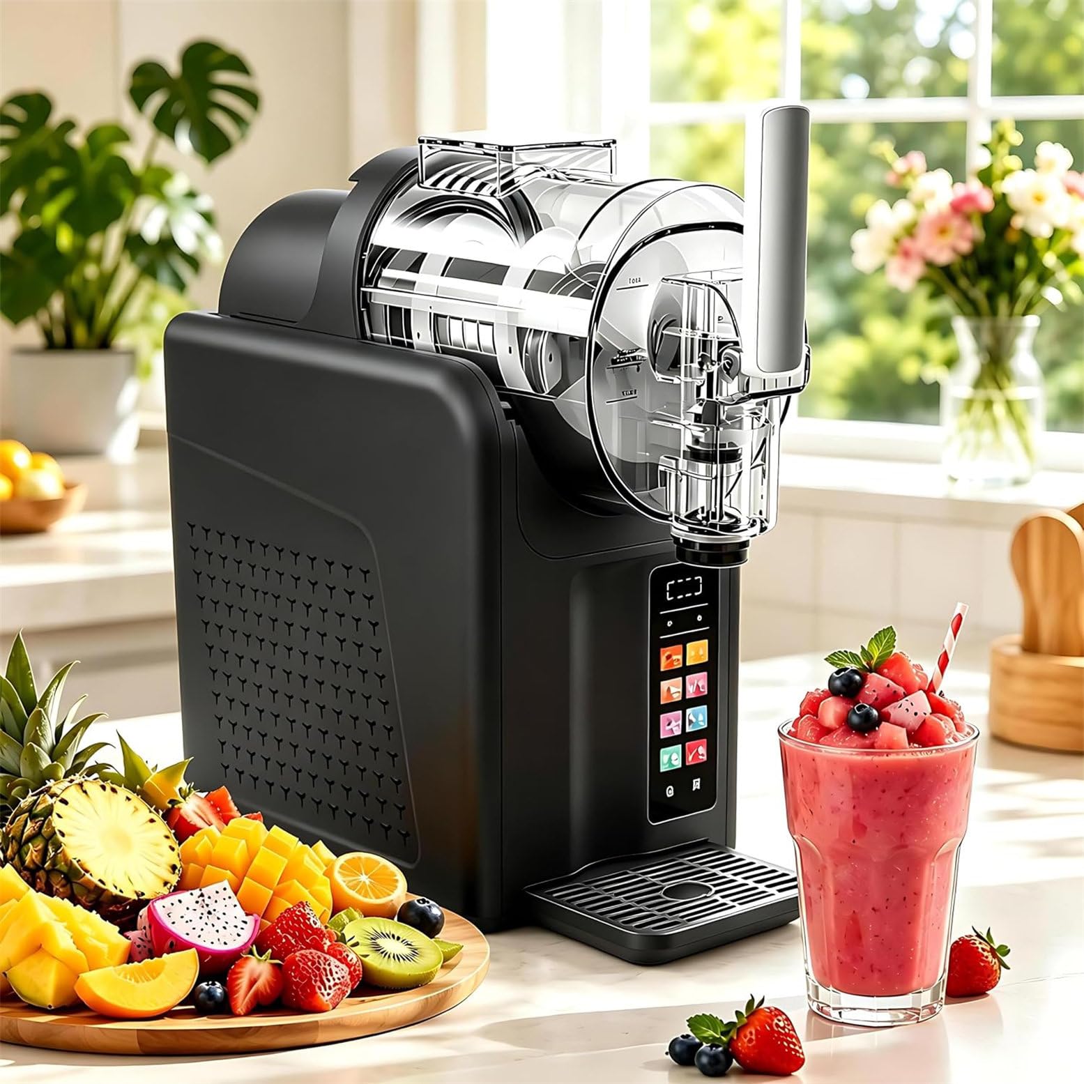 CYMYYDS 185W Commercial Slush Machine, Soft Serve Ice Cream and Slushie Maker with 7 Presets and Color Touch Screen, for Frozens Margaritas, Frappes, Smoothies & Shakes SingleBowl-Black
