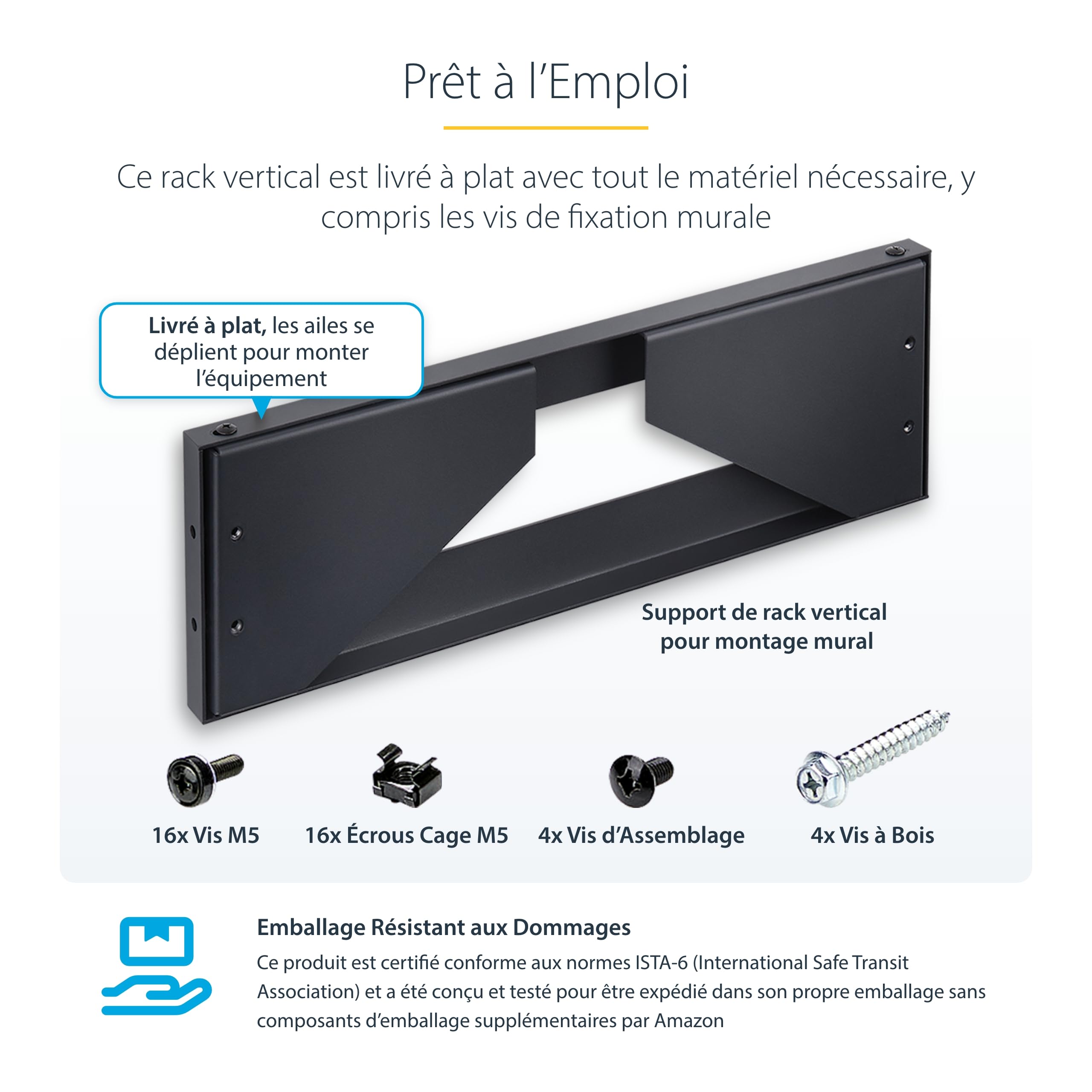 StarTech Support Mural Vertical 4U Montable Rack, 19", 55kg (RK419WALLV-N) | Panneaux de brassage, NAS, Serveurs, EIA-310, Encombrement minimal
