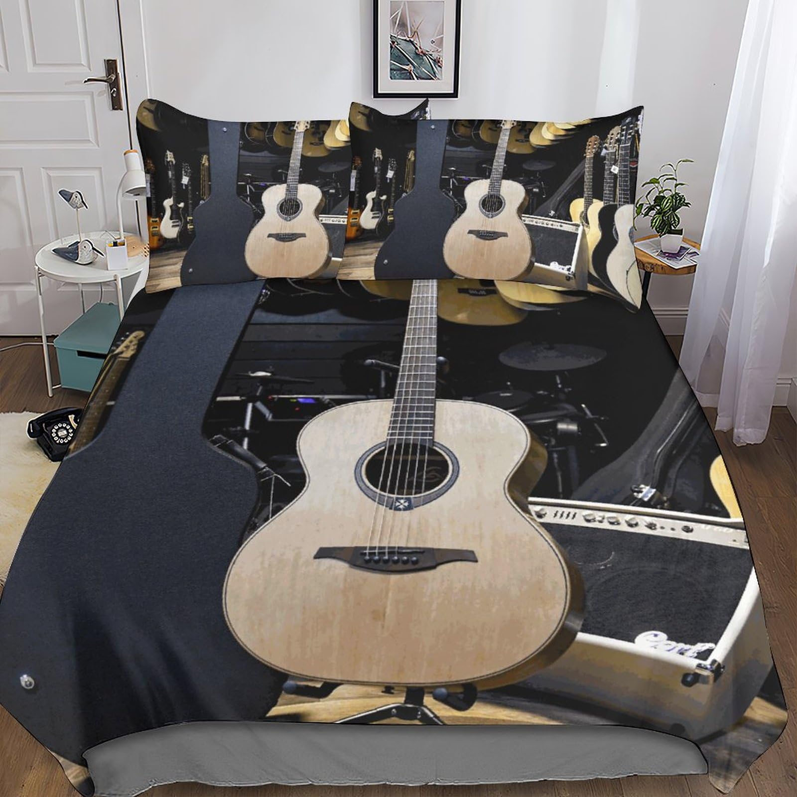 Parure de lit guitare rock 3D avec housse de couette 200x200cm