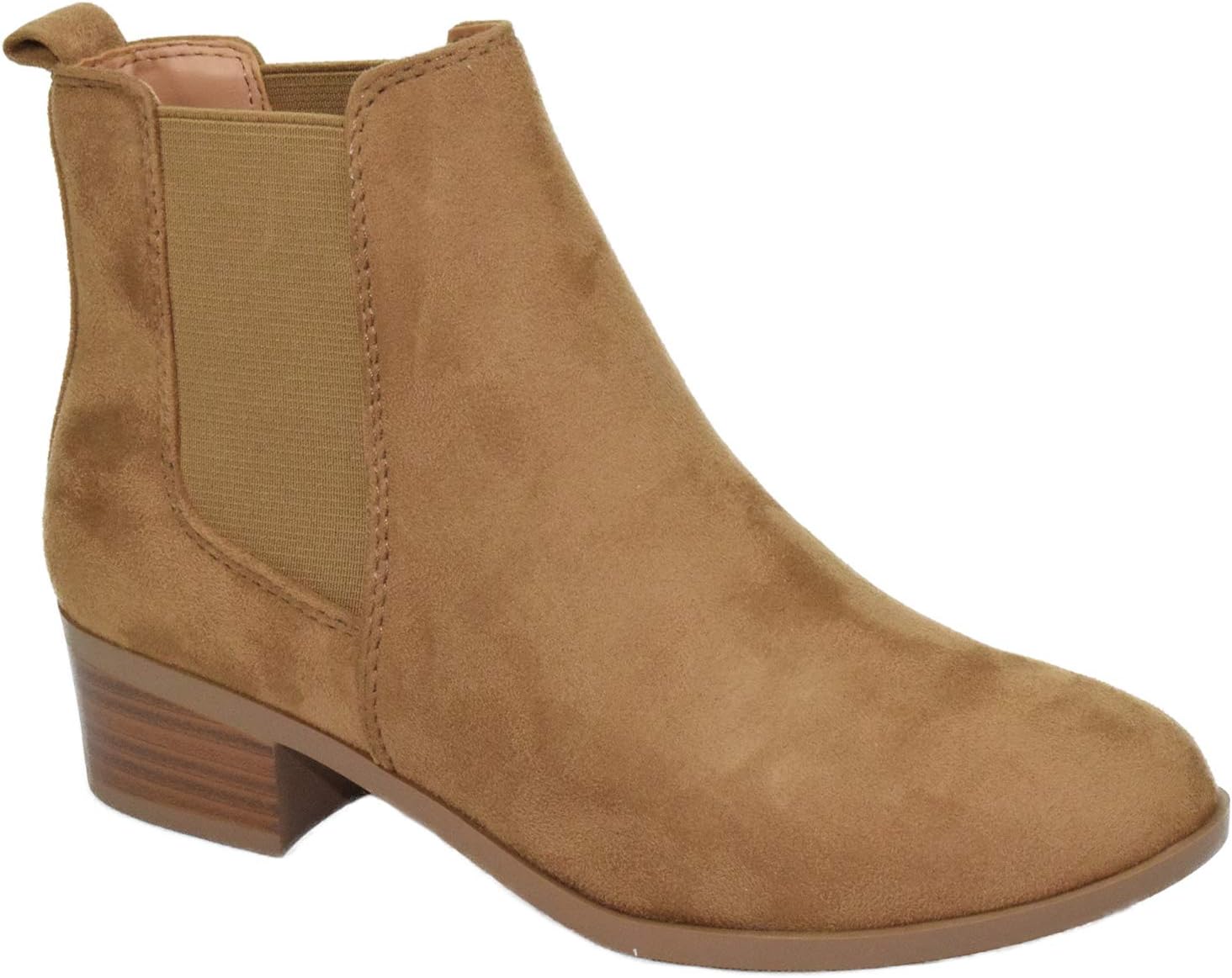 Soda Women Ankle Boots Elastic Sides Slip On Booties Block Heel Suede TEAPOT-S Tan Brown 9
