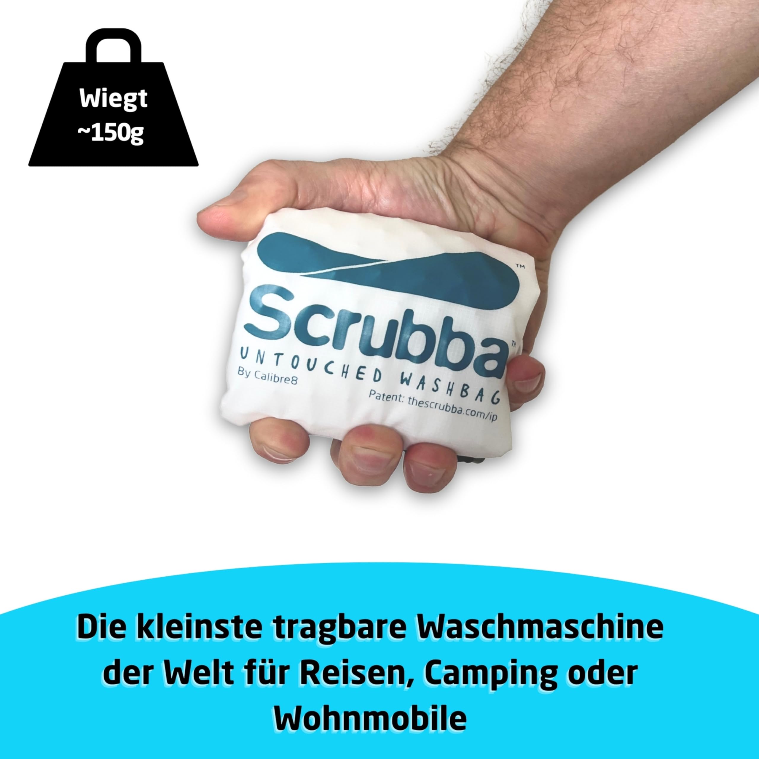 Scrubba UNTOUCHED Waschbeutel – Manuelle Reise-Handwaschmaschine ohne Strom – Ultraleicht & umweltfreundlich – Ideal für Camping Outdoor, unterwegs & Babywäsche – Faltbar – 150g
