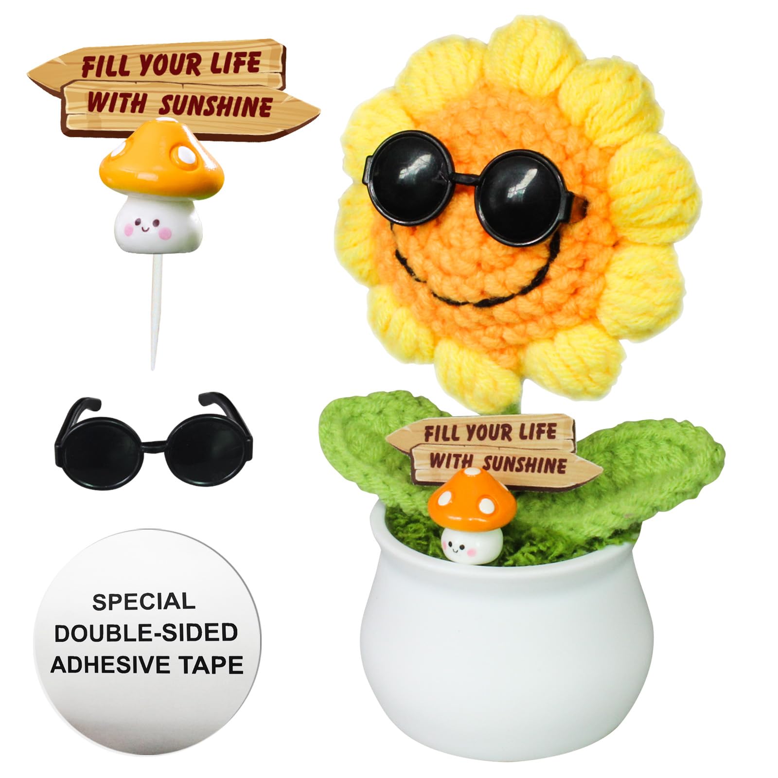 WLVGR Crochet Sunflower Decor, Sunflower Gifts for Women Office Desk Decor, Home Decor Birthday Gifts for Women, Appreciation Gift for Coworker, Best