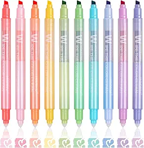 Erasable Highlighters, 10 Pastel Highlighters Assorted Colors, Dual Tip Cute Erasable Highlighter Pens No Bleed Through for Bullet Journaling, Bible Study, School Office Supplies