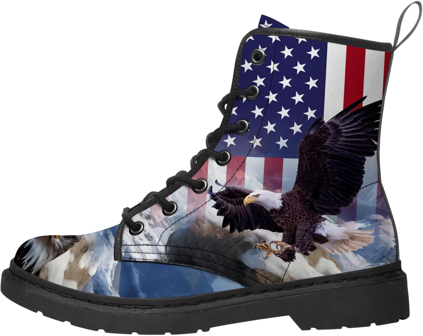 American Flag Eagle Patriotic PU Leather Lace-up Combat Ankle Boots Gifts for Women Men