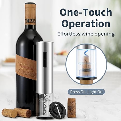 Miniatura 2 de QIKPCK Abridor de vino eléctrico con carga USB-C, abrebotellas de vino eléctrico con acabado de acero inoxidable, abrelatas de vino eléctrico