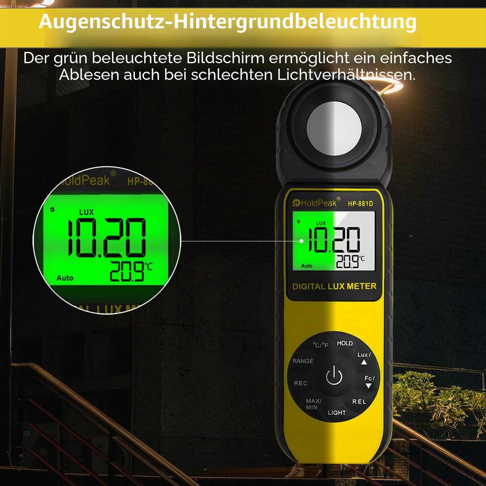 Digitales Lichtmessgerät HoldPeak 881D 0,01~400,000 Lux, Lux Messgerät 270°Drehbare Sonde mit Datenspeicherung, Lux Lichtmessgerät für Pflanzen/LED-Licht/Digitale Fotografie