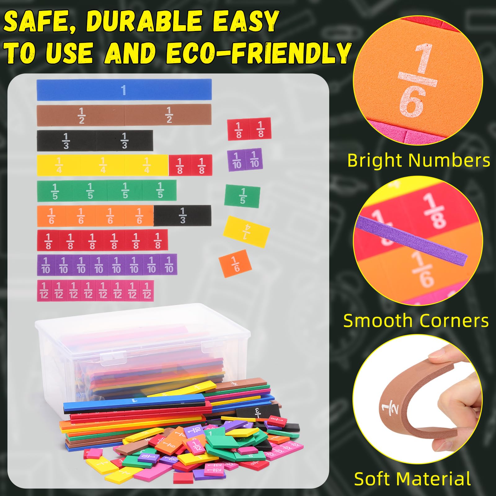 Sayglossy 15 Sets Bruchsteine, Bruch-Manipulative für Vorschule, Grundschule, pädagogisches Mathematik-Lernen, Manipulative für Lehrer, Großpackung mit Aufbewahrungsbox