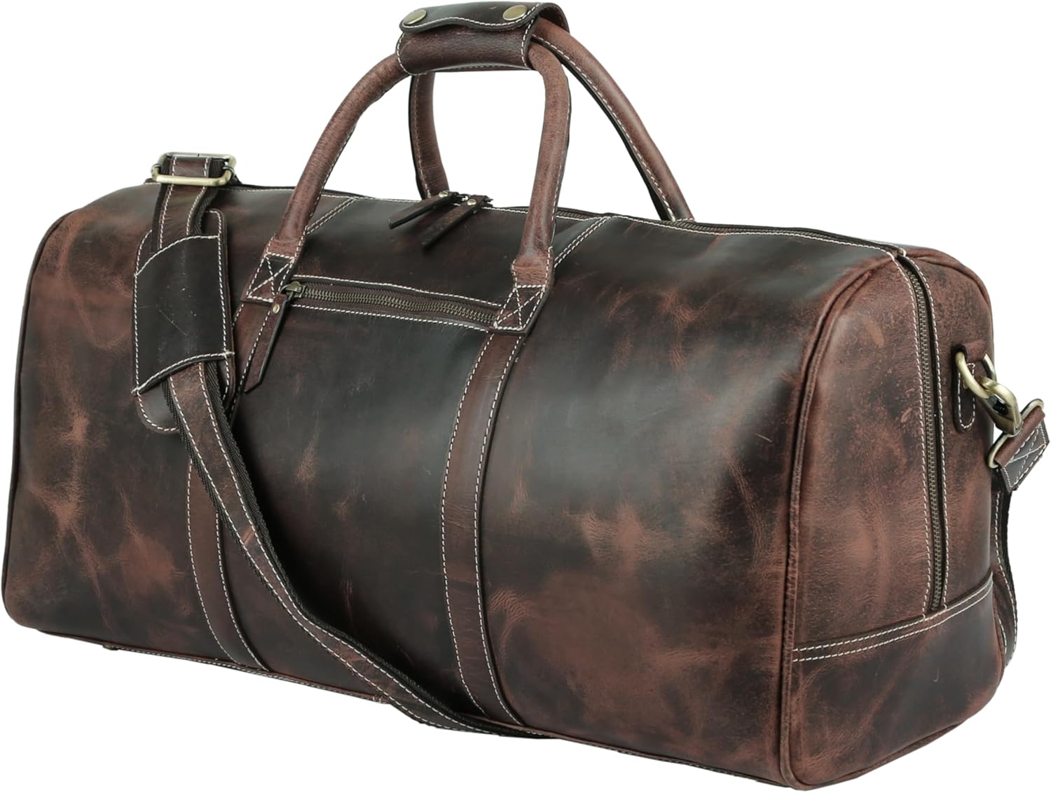 KomalC 24 Inch Leather Duffle Bags for Men and Women Travel Overnight Weekend Bag Sports Gym Duffel for Men (Hunter Distressed Brown) - Image 3