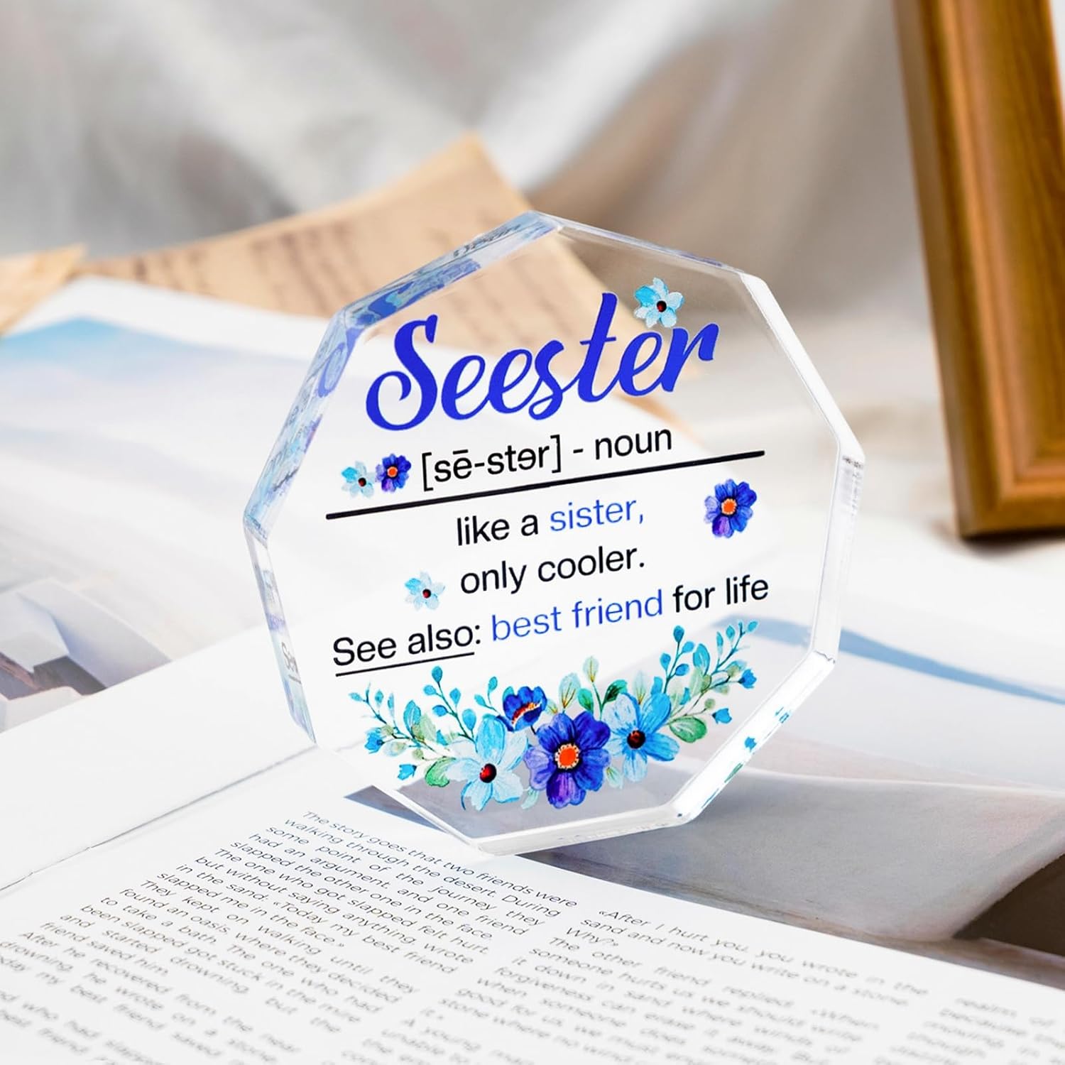 Valentines Day Gifts for Sister from Sisters Friendship Gifts for Women Friend Soul Sister Sisterhood Gift Birthday Blue Purple Flowers Seester Ornament - Image 7