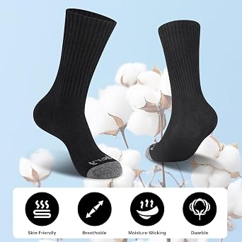 Monxiery Mens Cotton Moisture Wicking Cushioned Crew Socks, Athletic Performance Work socks