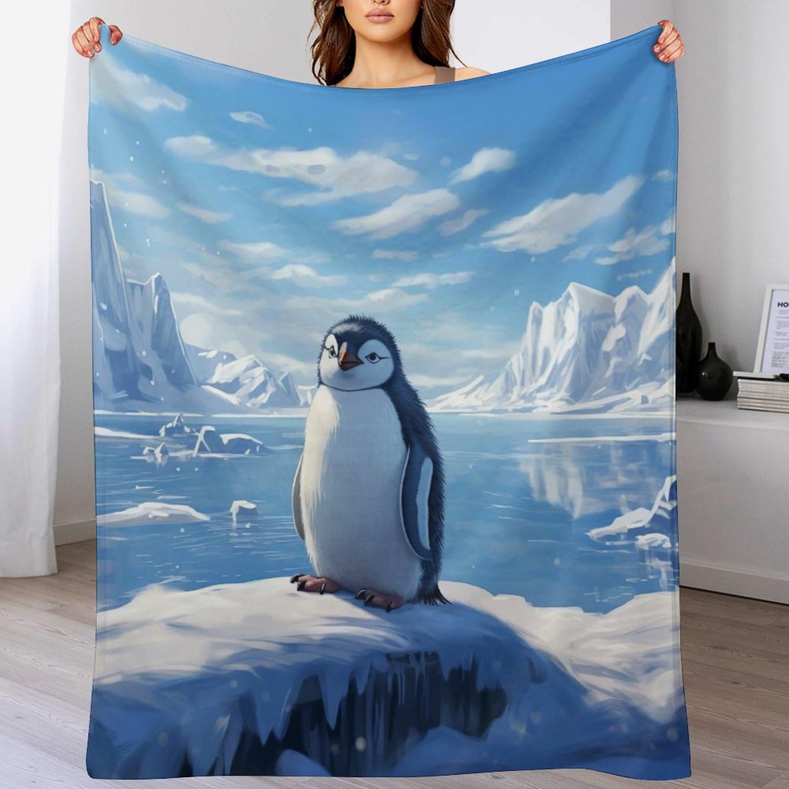Couvertures en pingouins flannel plaid doux anti-froid lit canapé