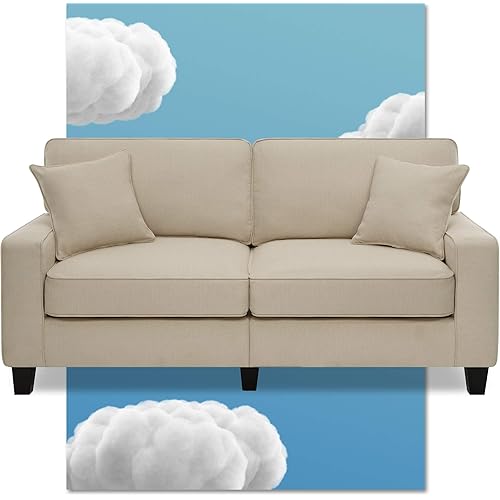 Serta Palisades Upholstered Sofas for Living Room Modern Design Couch, Straight Arms, Soft Fabric Upholstery, Tool-Free Assembly, 73" Sofa, Buckwheat Beige