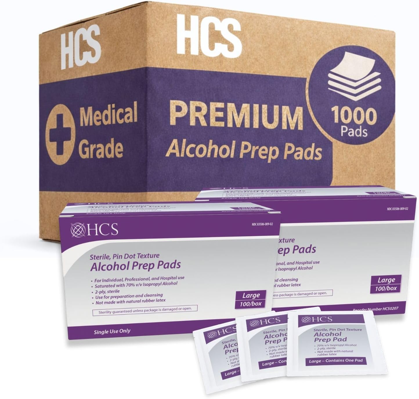 HCS Bulk Lar Prep Pads - Textured, 70% Isopropyl Wipes,