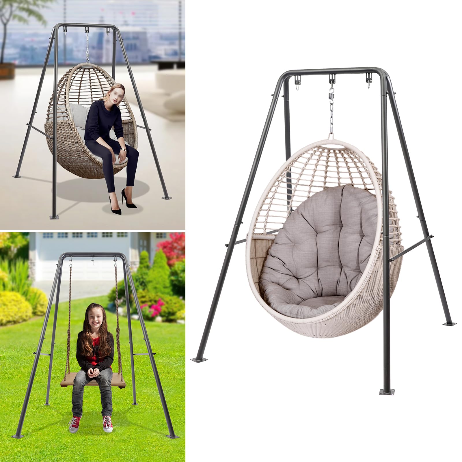 Hängemattengestell, Gestell für Hängesessel in A-Form Metall Ständer, Die dreieckige Hängeschaukel Hängematte Gestell Schaukelgestell für innen/außen Balkon Terrasse (Schwarz)