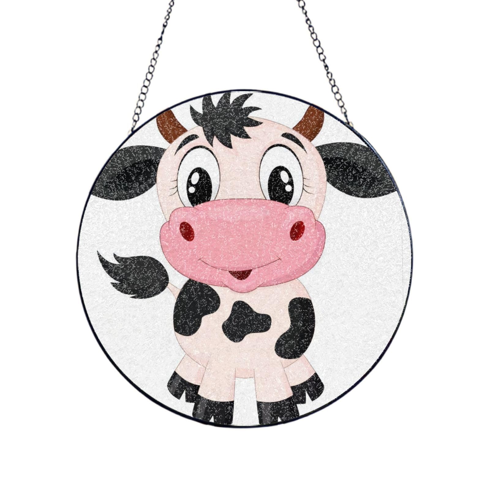 Phayah Cartoon Milk Cow Print Glass Window Hanging Sun Catchers Suncatcher Decor For Birthday For Home Garden Porch 12in（30cm）
