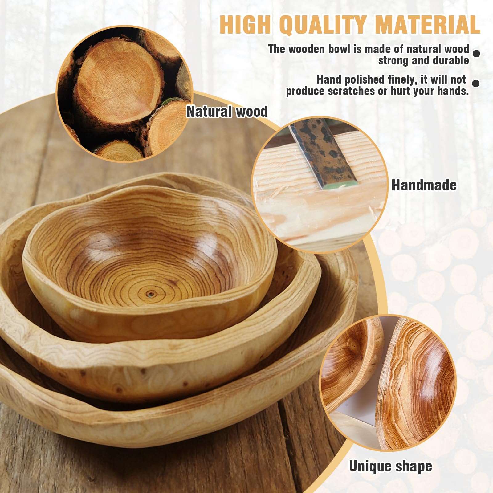 Ciotola per frutta in legno naturale, realizzata a mano, con forma irregolare, ciotola creativa in legno per frutta, insalate e snack, pezzo unico di decorazione da cucina (20-24 cm)
