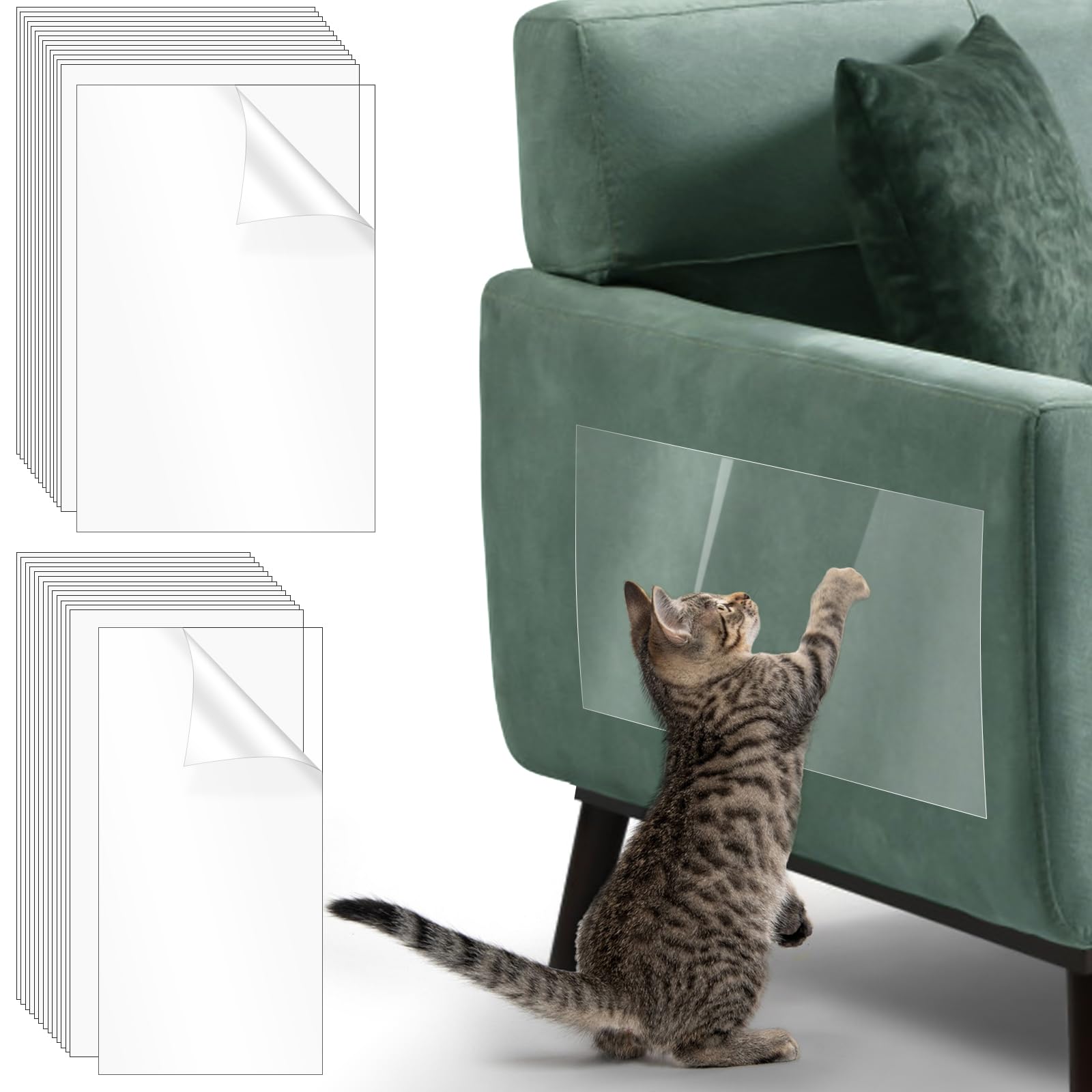 Lunhoo Anti Scratch Furniture Protector from Cats, Clear Sofa Protectors from Pets, Self Adhesive Anti Cat Scratch Deterrent Tape for Sofa, Couch, Carpet 28 Pcs (20x30cm, 15x30cm) Pet Scratching Pad