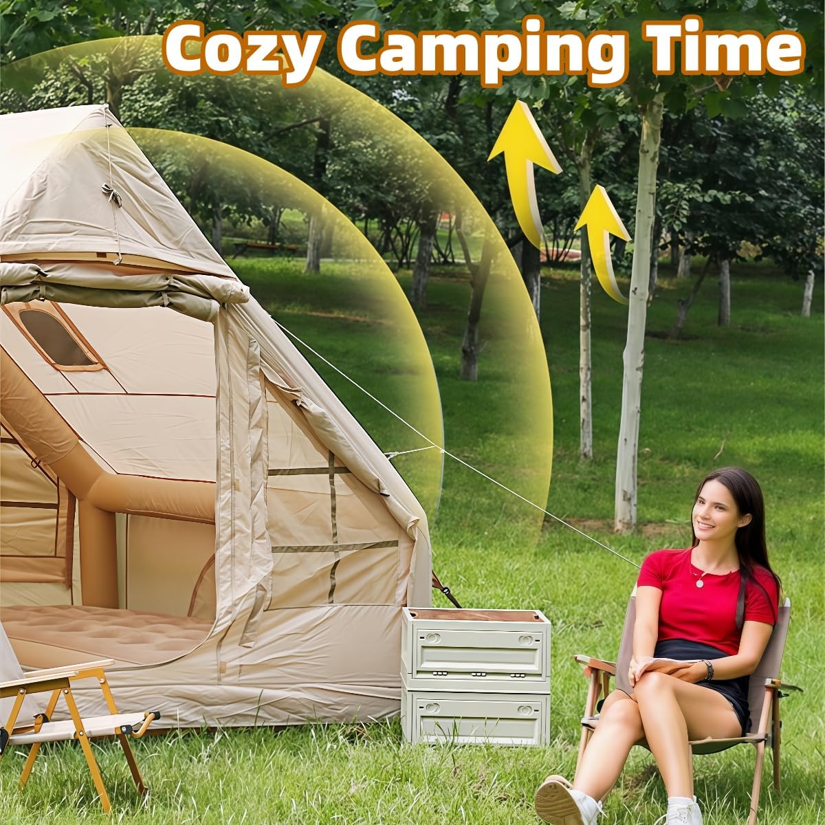 Inflatable Tent House, Easy Installation, Double Tent Door, Ventilation Screen, for Camping and Party, with Pump and Storage Bag