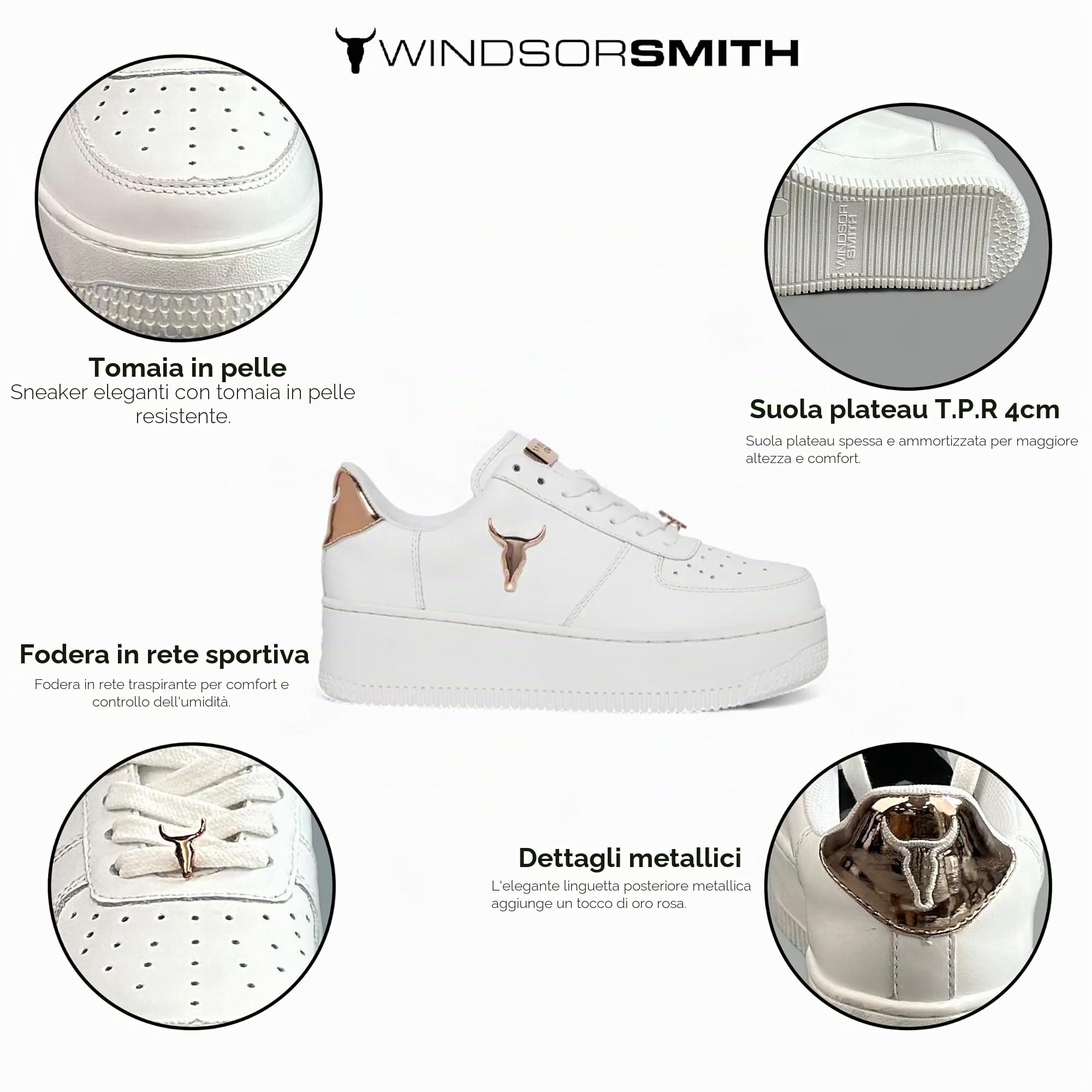 Sneakers da Ginnastica con Plateau in Pelle Grossa Bianca da Donna Windsorsmith - Rich