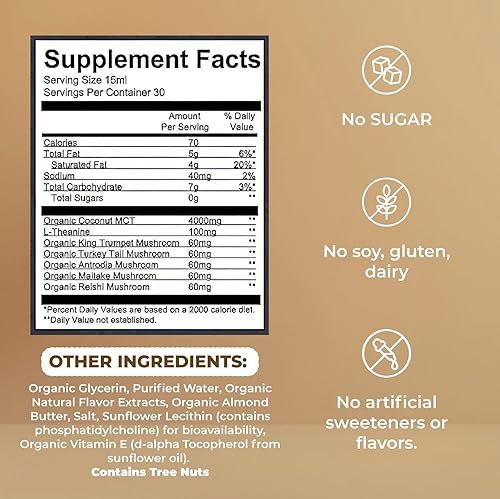 Miniatura 2 de Mushroom Coffee Creamer with MCT Oil by Owl & Ox L Theanine, Nootropic Superfood Blend, Vegan, Sugar Free, Dairy Free, Adaptogens, Plant Based &