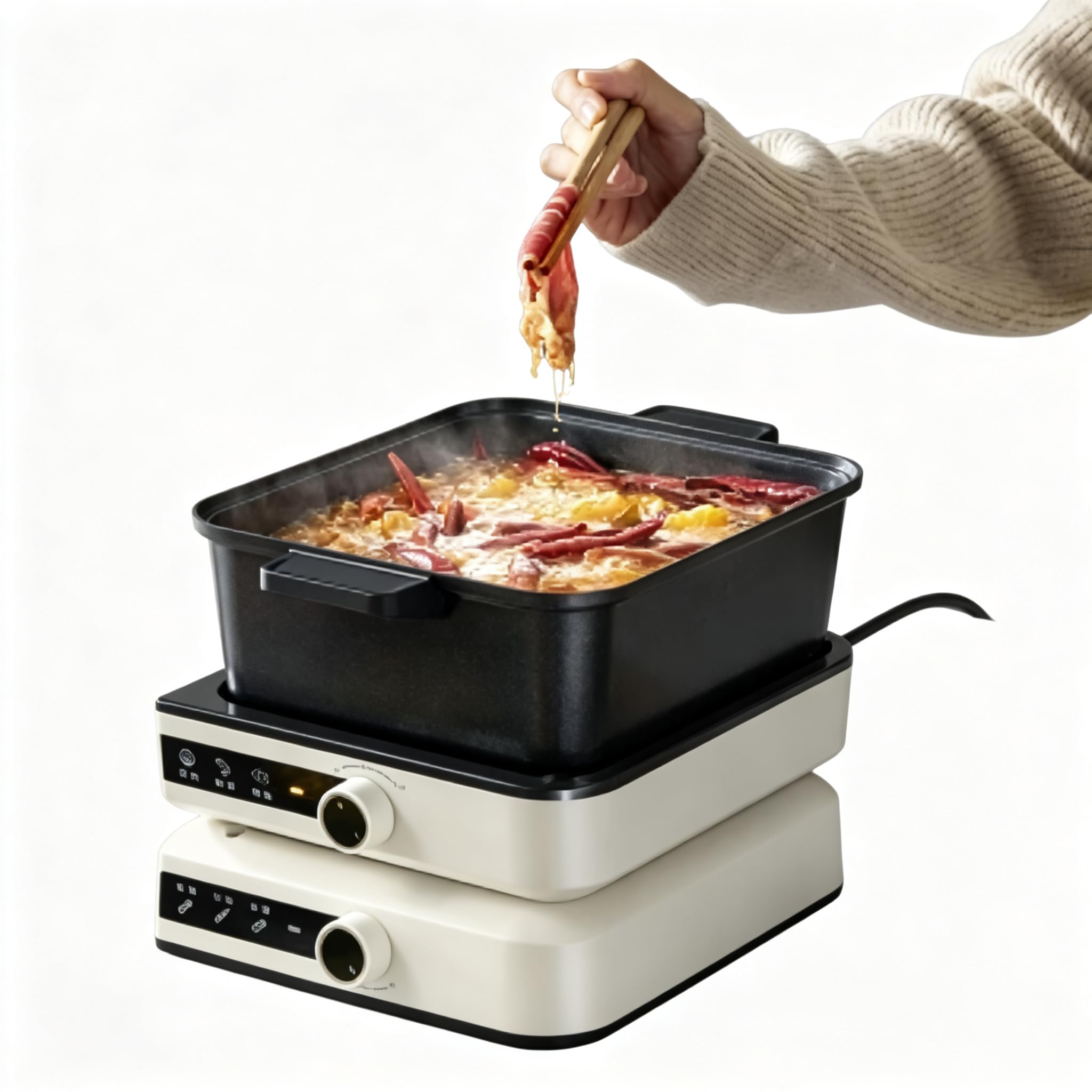 Pentola Bollente Doppia 6L, Fornello Elettrico a Doppio Gusto 2100W