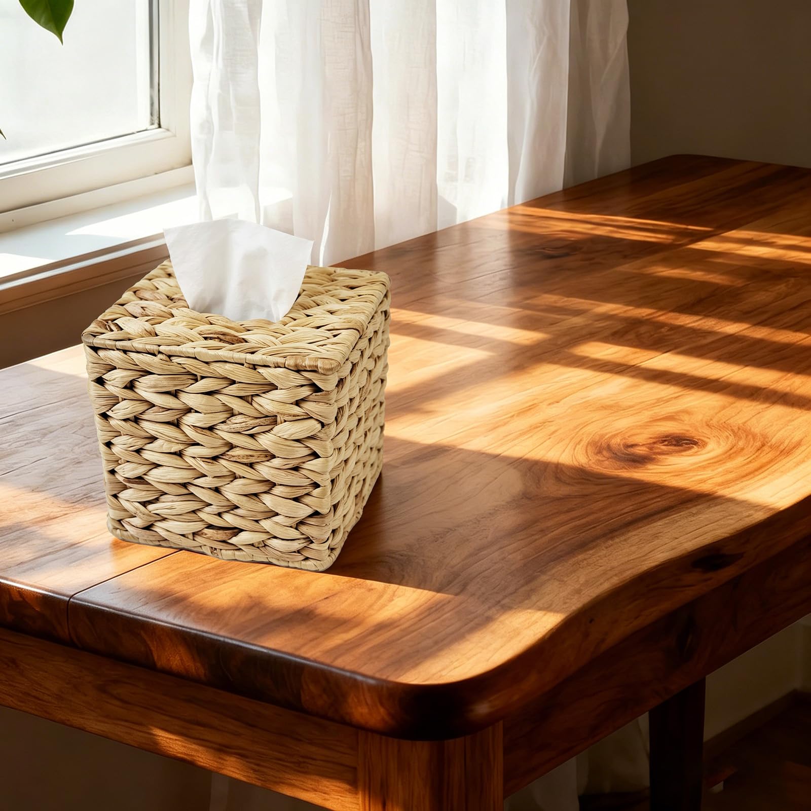 Boîte à mouchoirs, carrée, en rotin, tressée, décorative, pour salon, bureau, restaurant - 15 x 15 x 15 cm