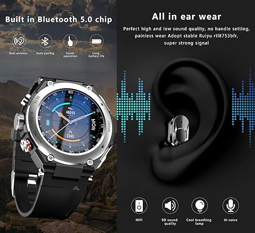 Vista 5 de Tuanzi Reloj inteligente T92 con auriculares MP3 Bluetooth 3 en 1 1.28 pulgadas Smartwatch Auriculares inalámbricos incorporados Altavoz Rastreador