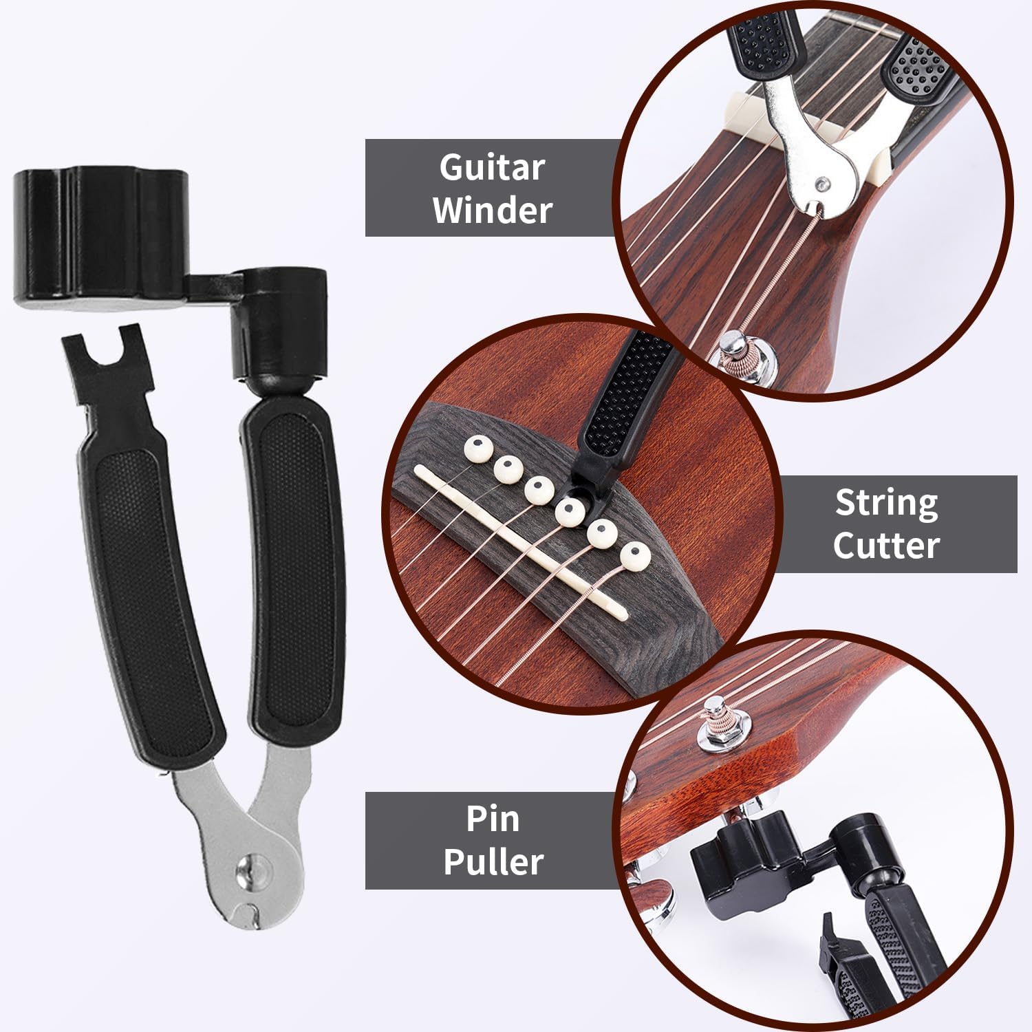 3-Pack 3-in-1 Guitar String Winder Cutter Bridge Pin Puller, Multifunction Guitar Tool & Acoustic Guitar Accessories for Acoustic Electric Guitar Bass Ukulele Banjo Mandolin